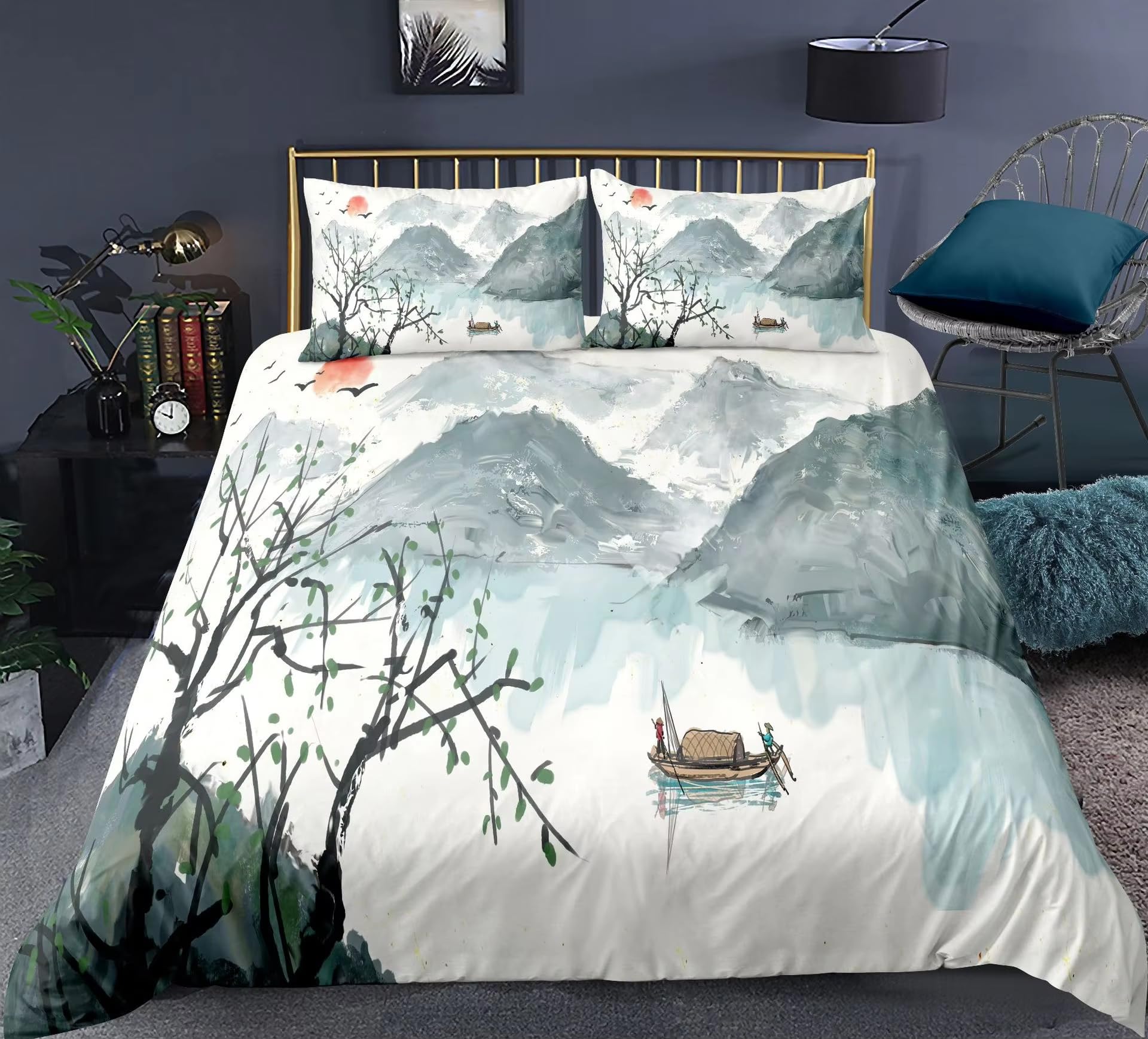 Housse de couette paysage 135x200 cm avec sa taie d'oreiller assortie pour lit simple
