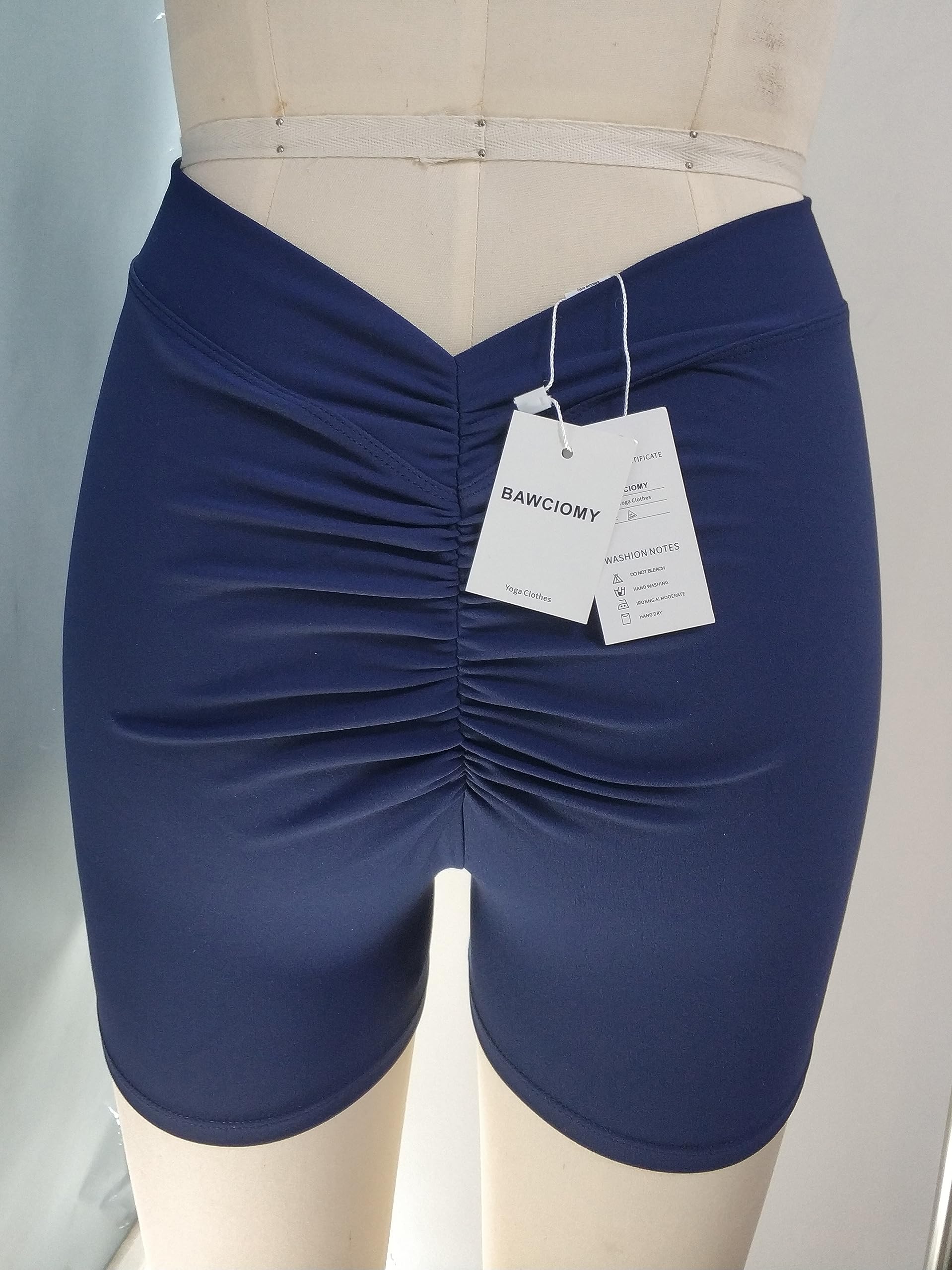 BAWCIOMY Women's Workout Shorts V Back Scrunch Butt High Waisted Booty Lifting Shorts for Yoga Running Navy Blue