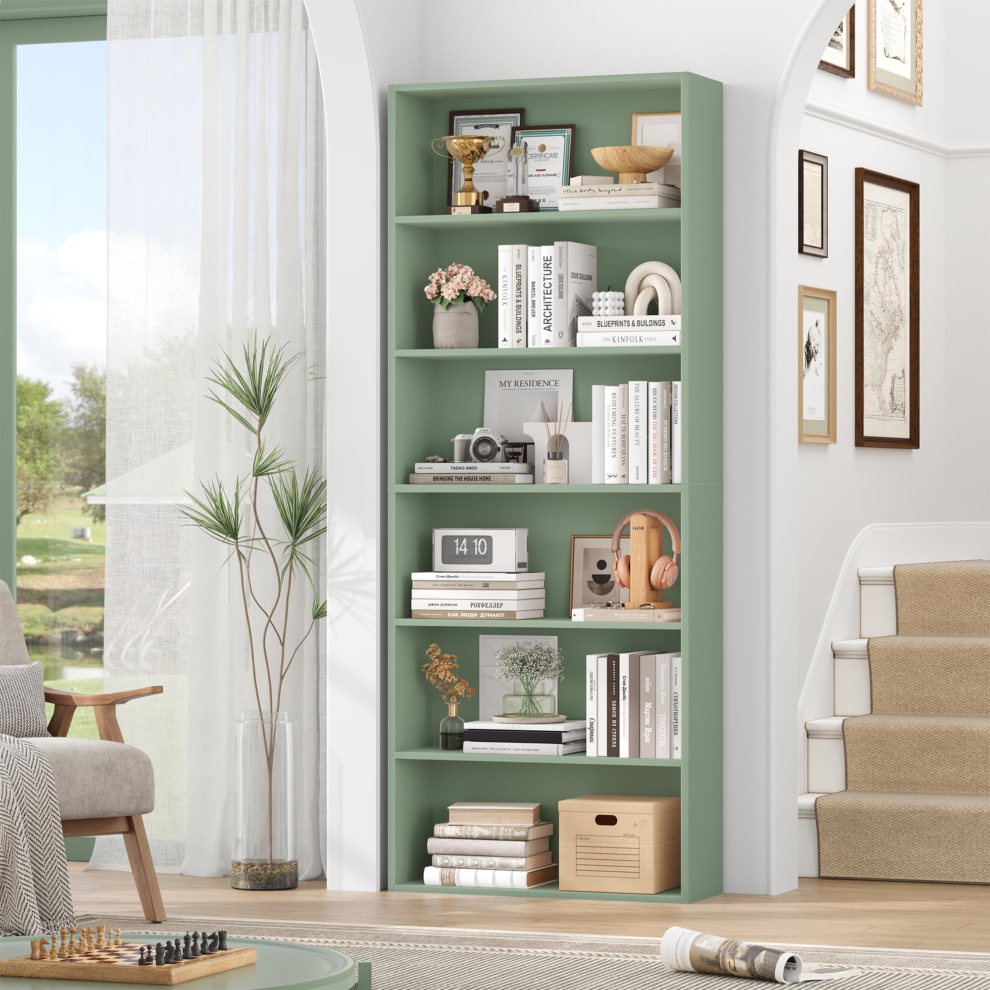 FirFurd Librería de 6 Niveles, Estantería para Libros, Libreria Estanteria, Muebles Almacenaje Madera para Salón Oficina, Dormitorio, Estudio, Verde 60x23.5x180cm