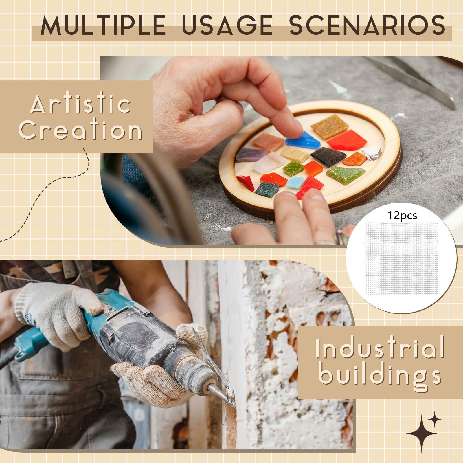12 Pièces Treillis en Fibre de Verre pour Mosaïque, Treillis en Fibre de Verre pour Enduits Blanc, Support en Fibre de Verre pour Mosaïque, Grille de Pose pour Plâtre