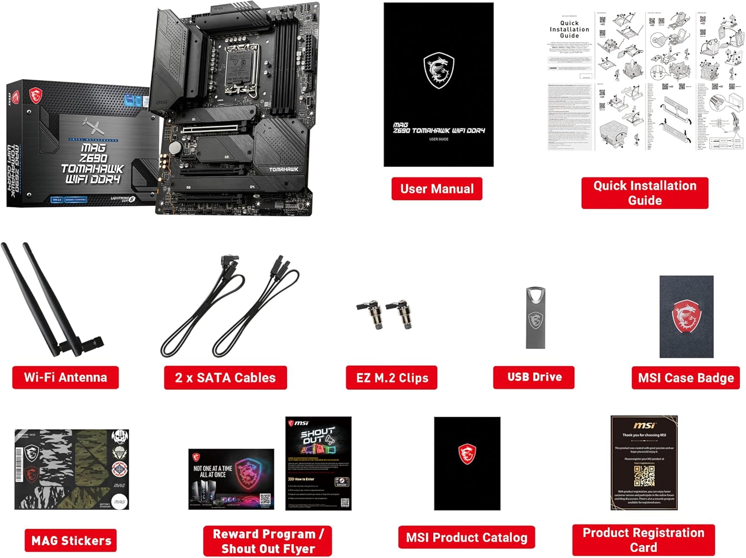 MSI MAG Z690 Tomahawk WiFi DDR4 Gaming Motherboard (ATX, 12th Gen Intel Core, LGA 1700 Socket, DDR4, PCIe 4, CFX, M.2 Slots, Wi-Fi 6) ATX MAG Z690 TOMAHAWK WIFI DDR4