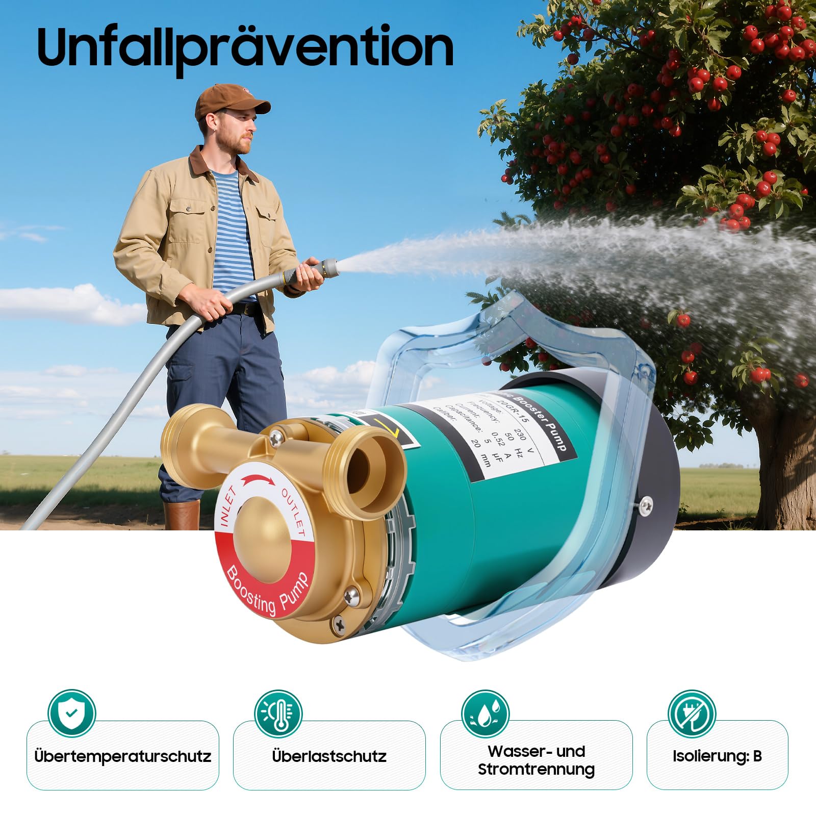 230V 120W Automatisch Druckerhöhungspumpe 2860rpm Max. Durchflussrate 25L/min Gartenpumpe Selbstansaugend Wasserpumpe für Teich Gärten