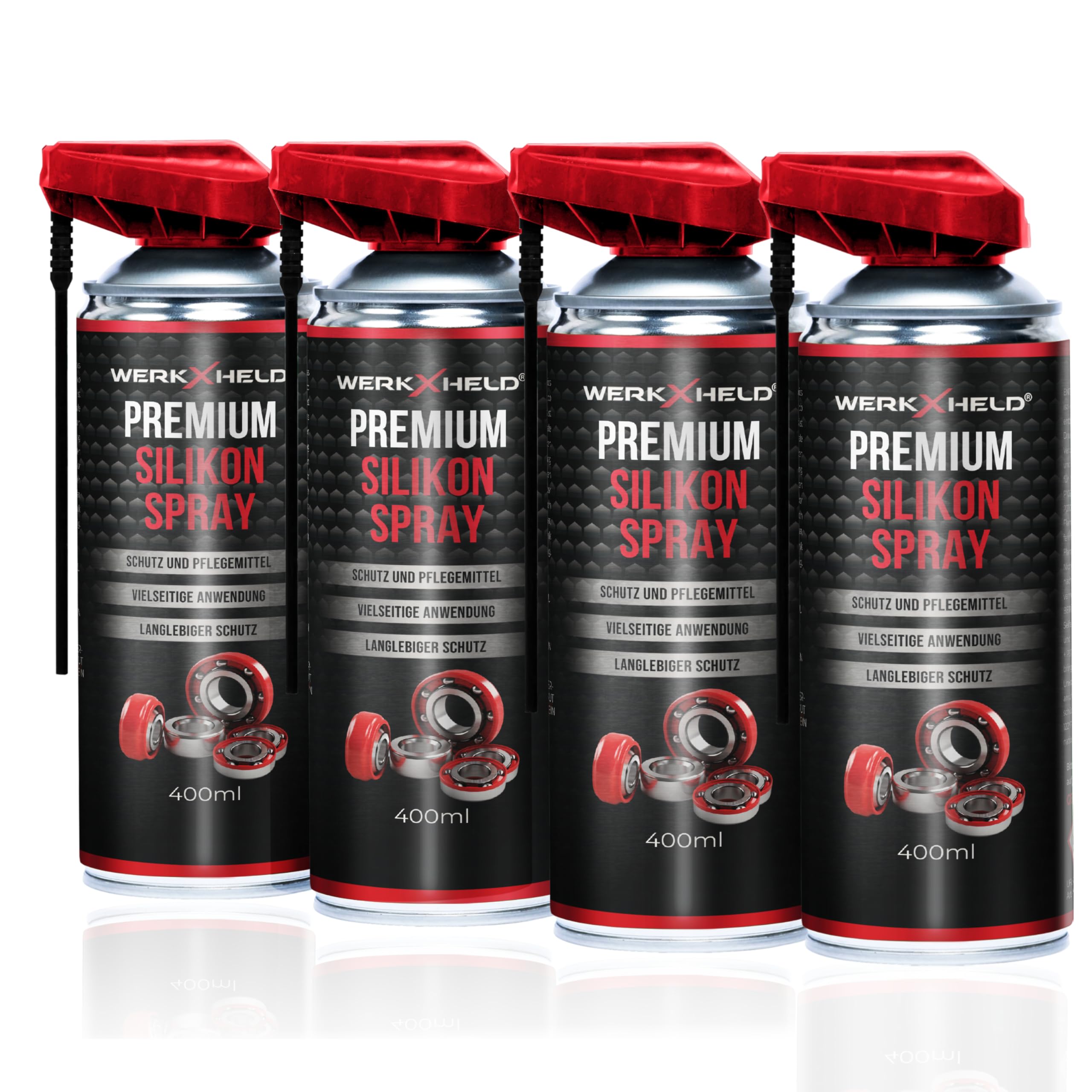 4x WerkXheld Silikonspray Gleitspray : Premium Schmieröl, Kriechöl & Sprühfett - Laufband Öl, Silicone Spray, Silikonfett für Dichtungen, Kunststoff, Gummi, Holz & Metall