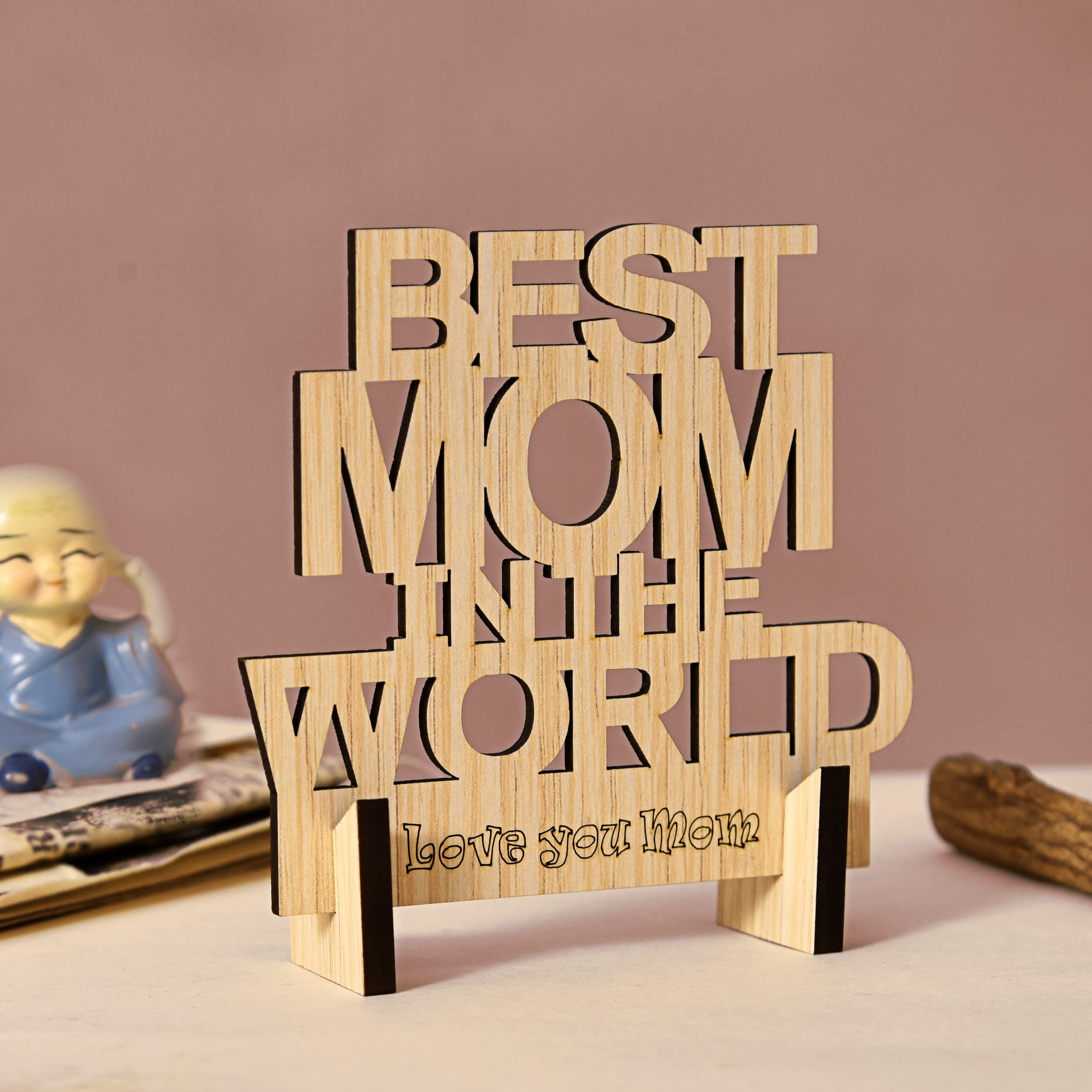 Wings Mart Love You Mom Printed Mug 330 ml with Best Mom Wooden Showpieces Best Gift for Mothers Day Gift for Mom | Mother | Mummy | Grandmother | Best Gift (Mom Best Gift Combo Style- A) 3