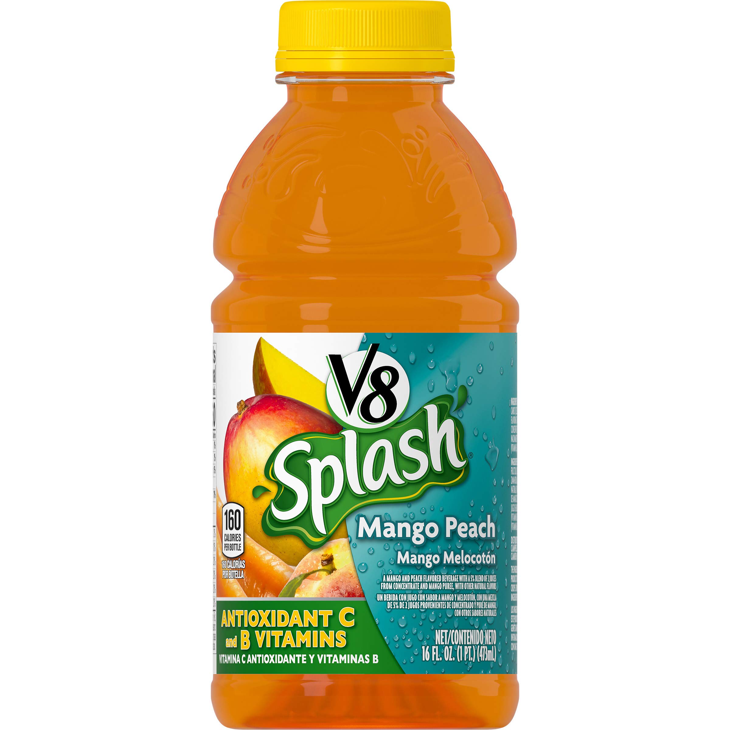 V8 SplashMango Peach Flavored Juice Beverage, 16 FL OZ Bottle