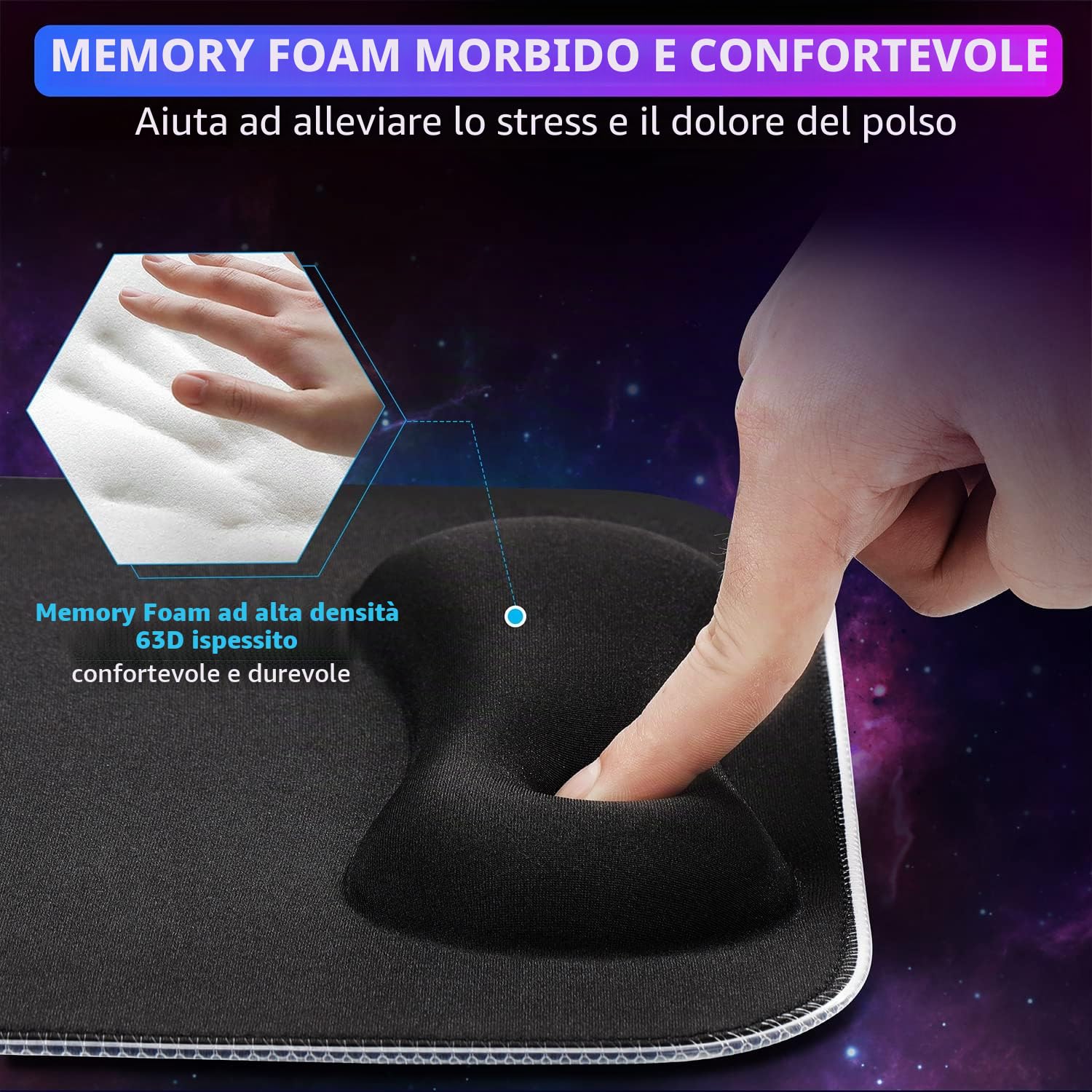 Gimars Tappetino Mouse RGB Poggiapolsi, 10 Modalità LED, 304x254mm Mouse Pad XL Ergonomico, Poggiapolsi Mouse Gaming Base in Gomma Antiscivolo, Tessuto in Lycra per Laptop, PC, Ufficio