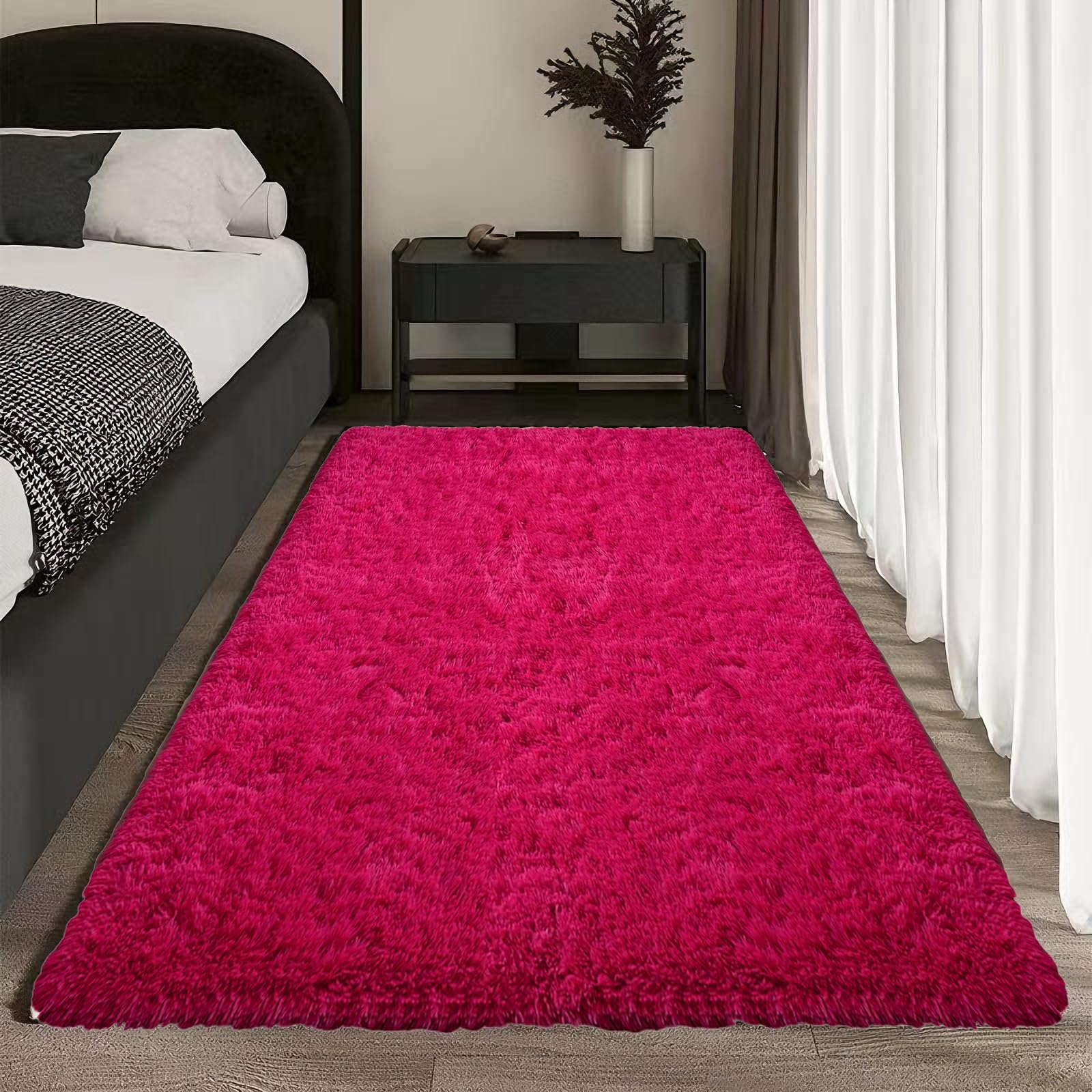 Tapis moelleux ne perd pas ses poils rose rouge 160 x 260 pour salon