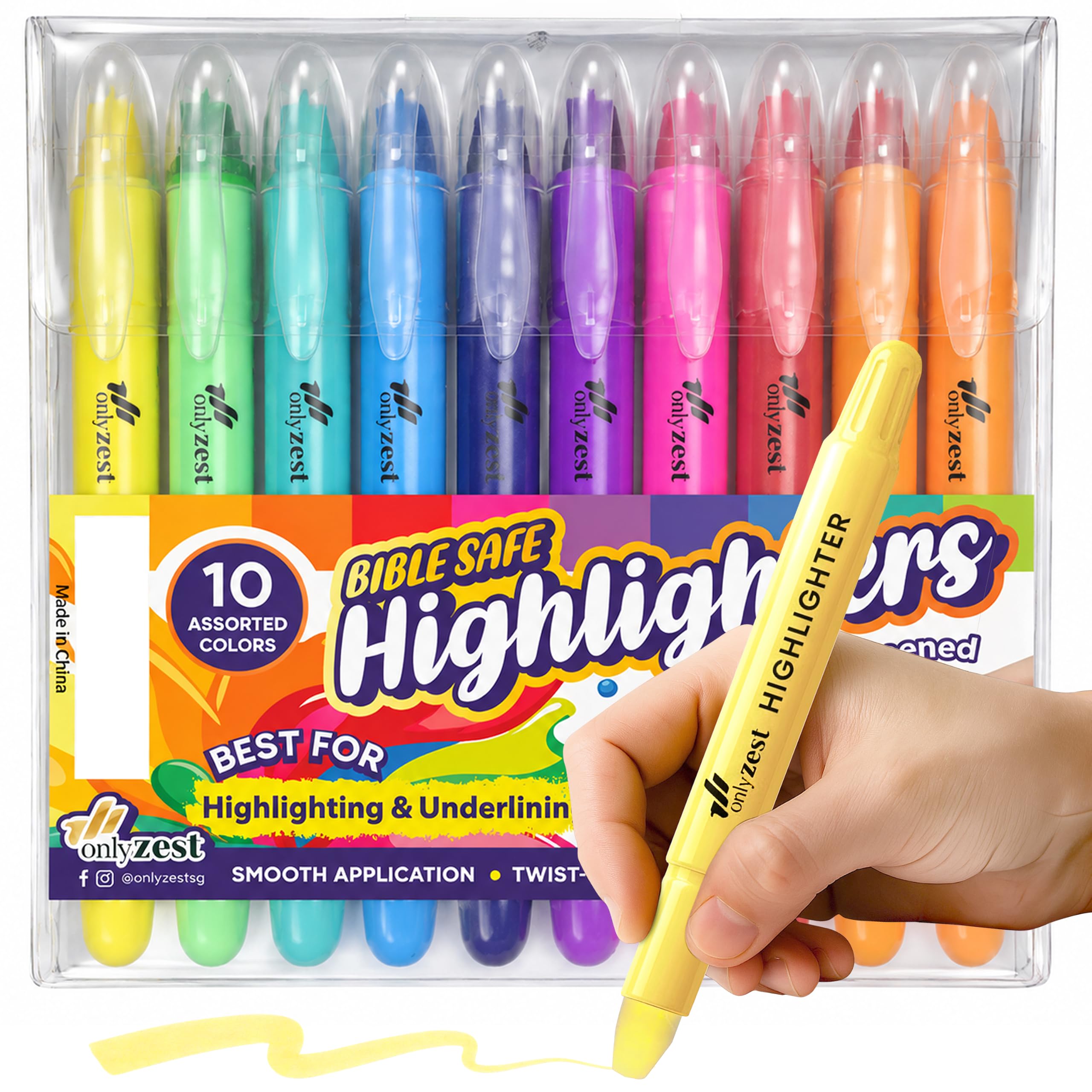 10 Pack Bible Safe Highlighters - Vibrant Colors Gel Highlighters