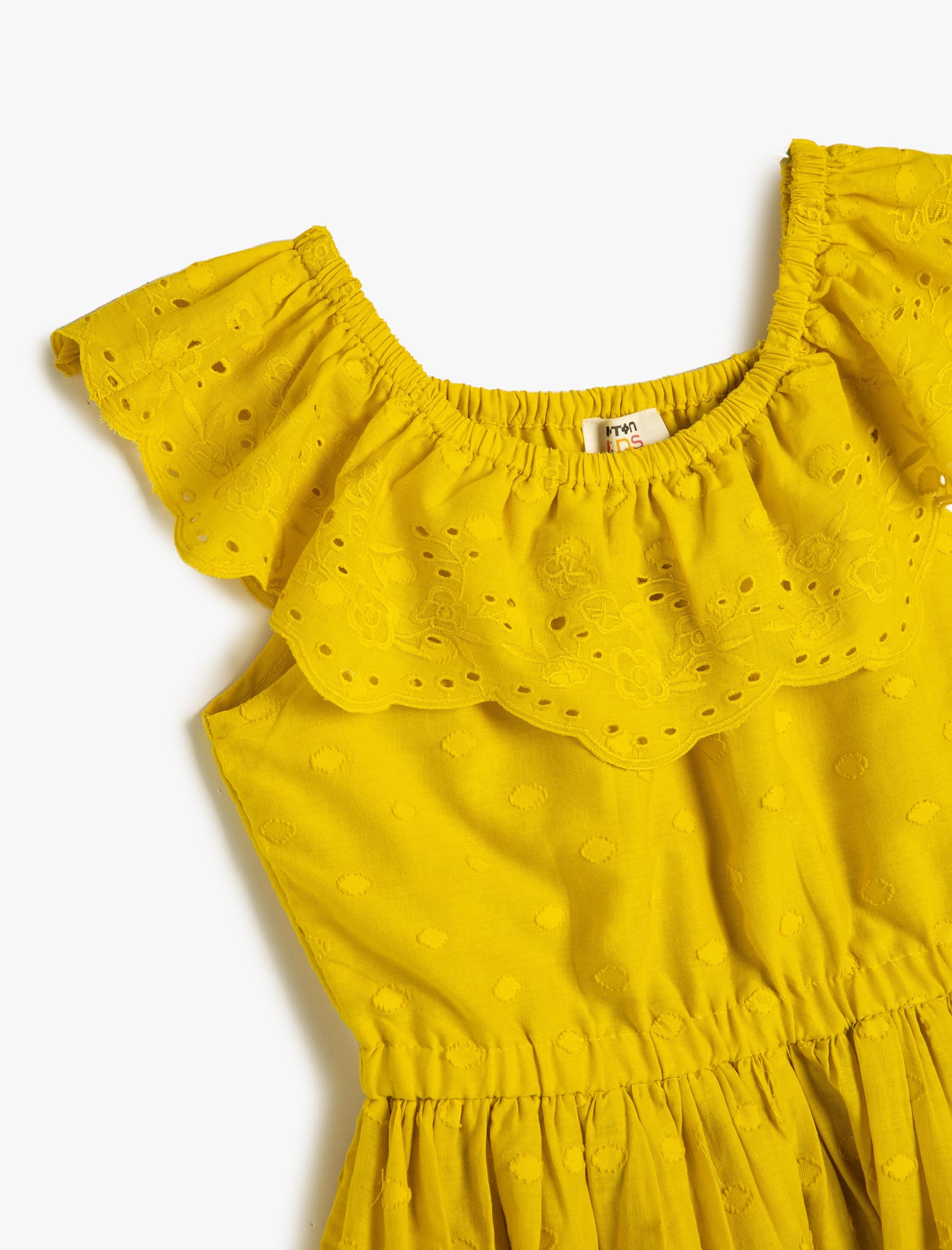 Koton Sukienka Girls's Midi Dress Ruffle Cutwork Detail Shoulder Off Cotton Lined