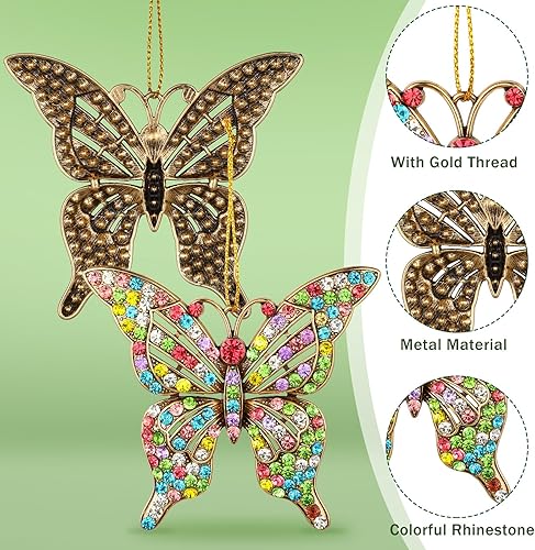 Miniatura 2 de Peryiter 8 piezas de adorno de mariposa de metal para Navidad, adornos de mariposa con diamantes de imitación para árbol de Navidad, decoraciones de