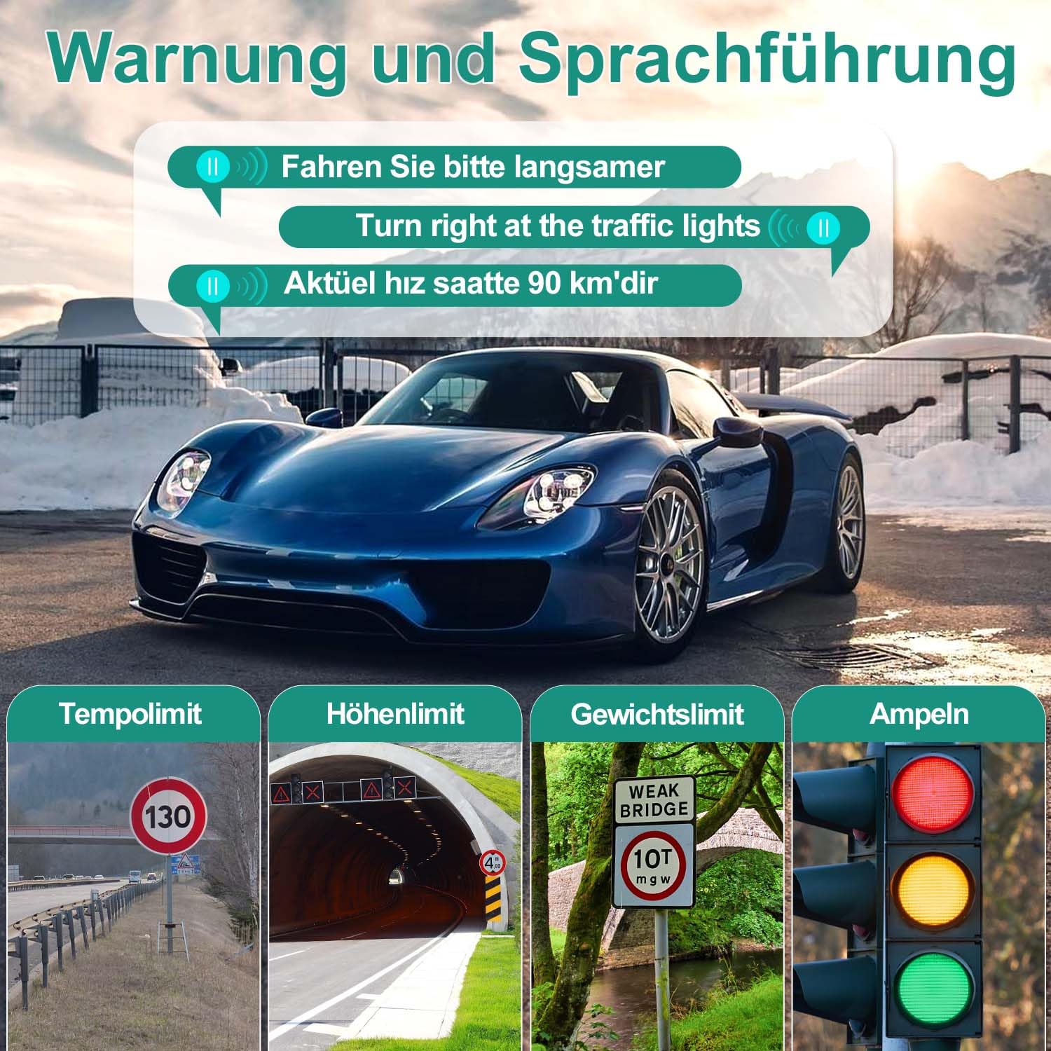 GPS Navigationsgerät für Auto und LKW 2024 - 7 Zoll Navigation mit Europa UK 52 Karten, Lebenslang Kostenloses Kartenupdate, Blitzerwarnung, Sprachführung, POI, Fahrspur