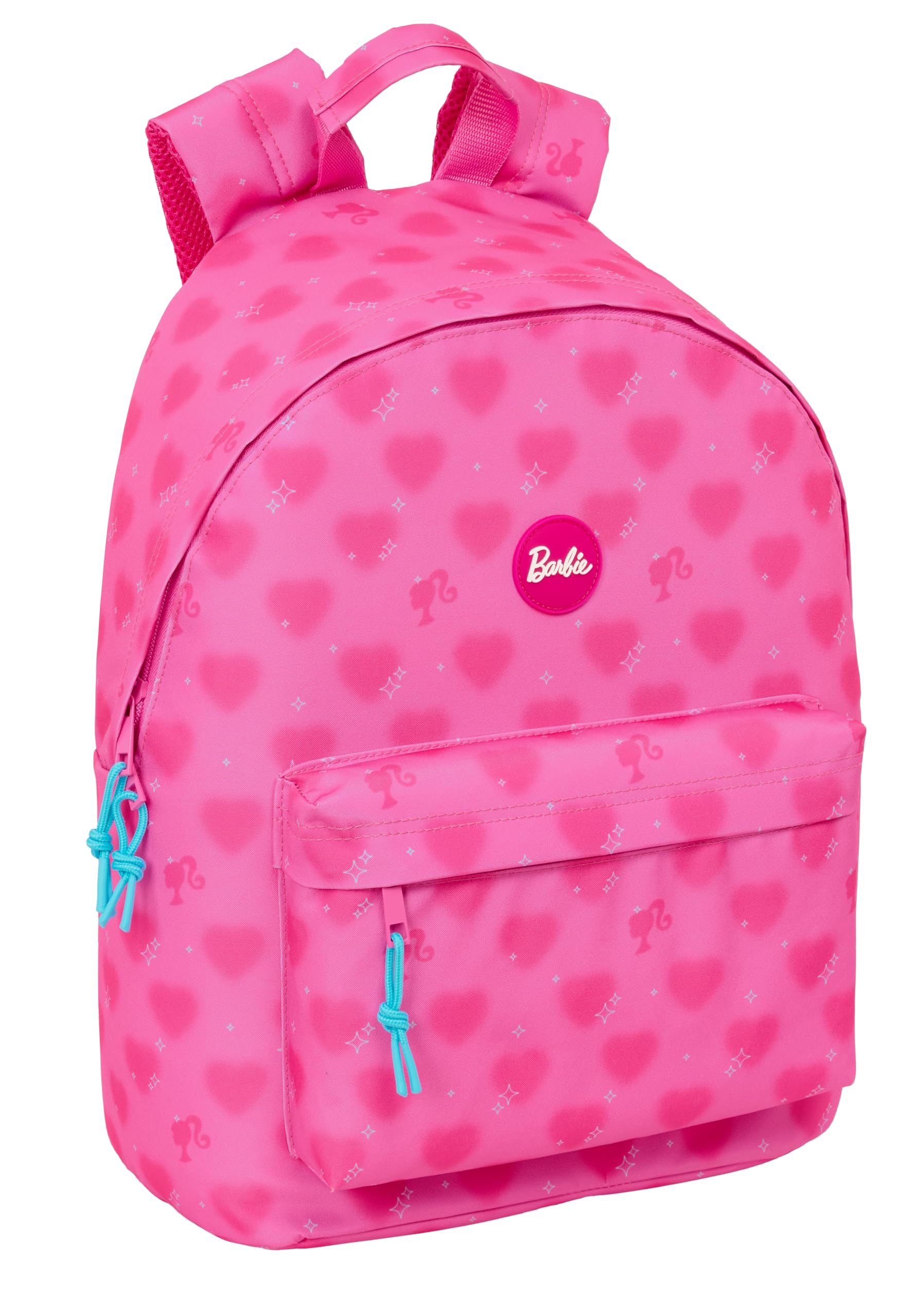 Mochila Juvenil Safta BARBIE CORAZONES - Para Portátil Hasta 14.1", Tamaño 31x16x41 Cm | Poliéster Resistente, Acolchada, Múltiples Bolsillos | Ideal Para Escuela, Viajes, Adolescentes
