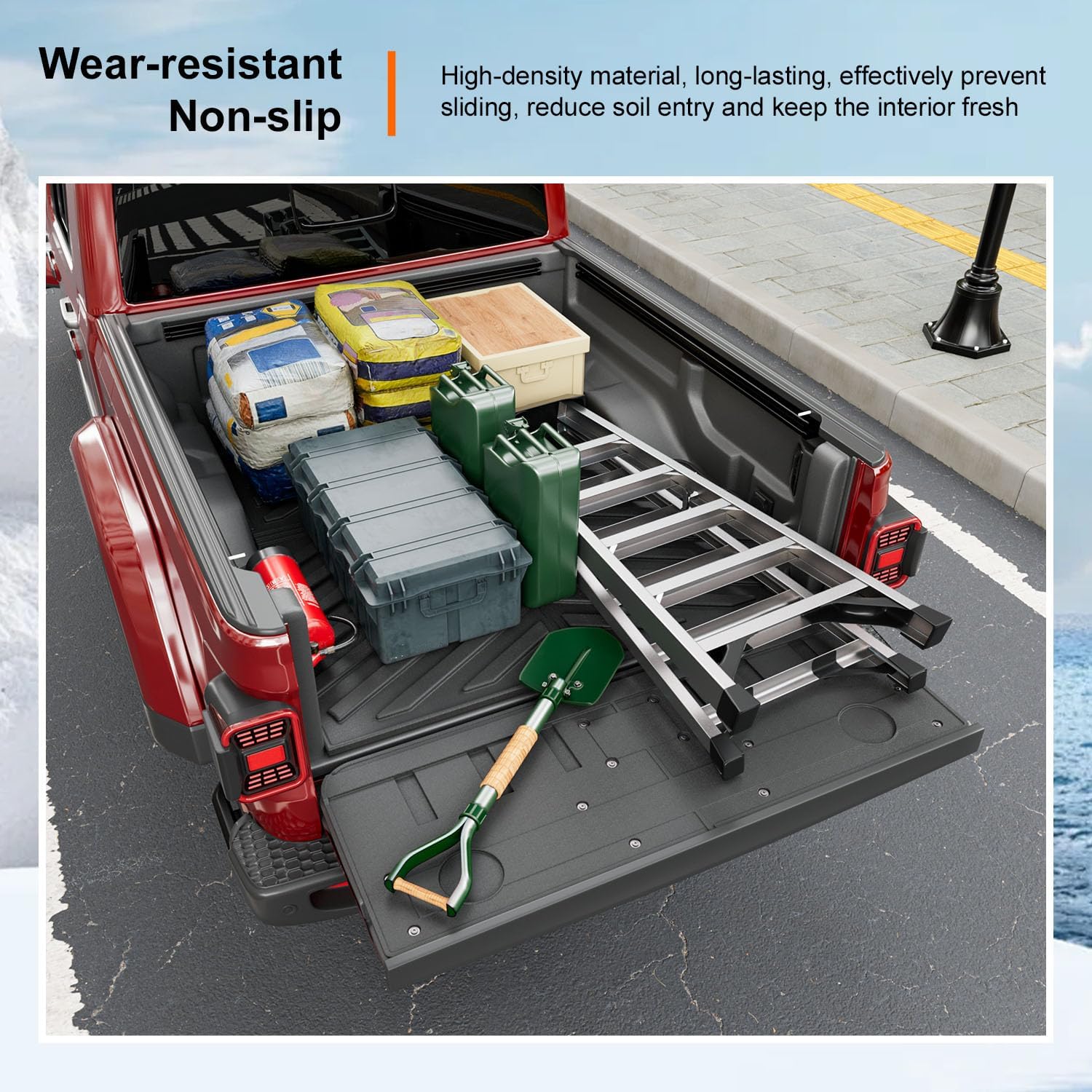 powoq Truck Mat Compatible with 2020-2026 Jeep Gladiator JT Cargo Mat Tailgate Liner TPE Replacement for 2020-2026 Jeep Gladiator Accessories(Truck Mat+Tailgate Mat) - Image 4