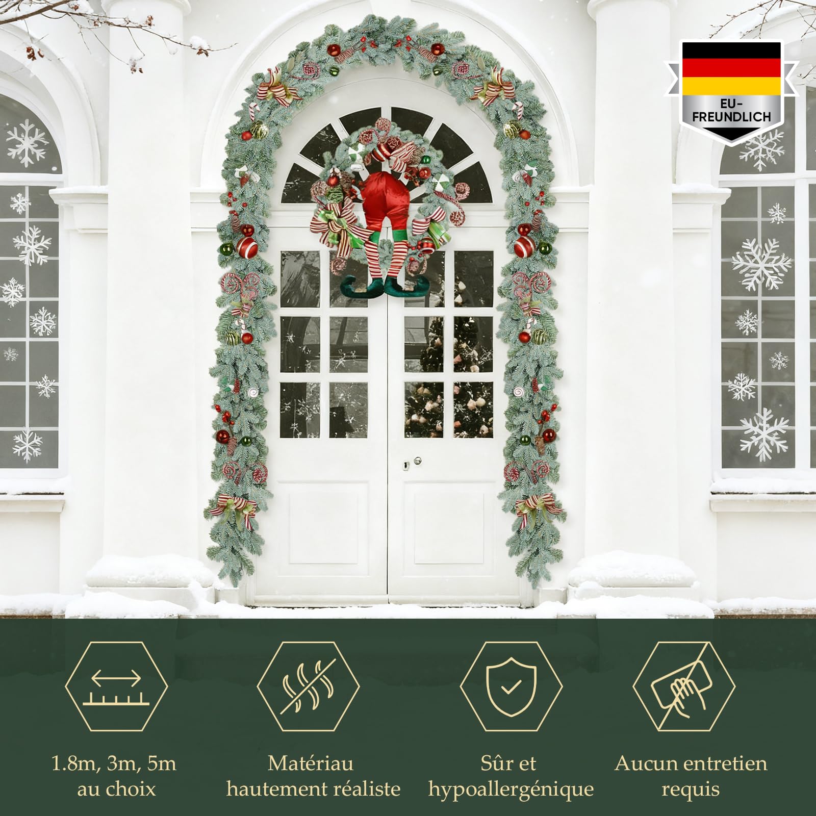 Guirlande de Noël Artificielle SALCAR - 5 m - Gris-Vert Chic - Parfaite pour Décorer Votre Sapin, Porte, Fenêtre et Balcon pour Un Noël Enchanté