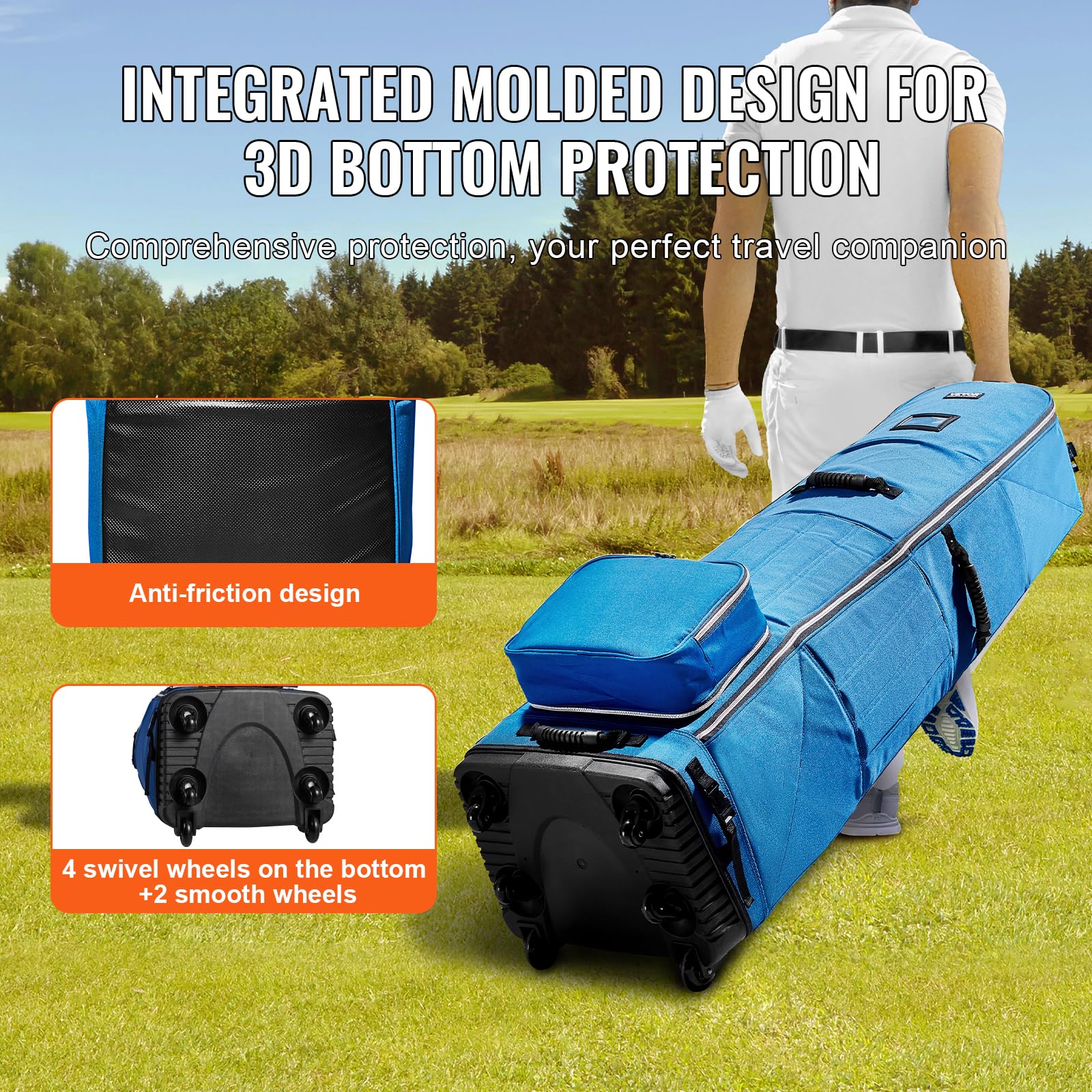 VEVOR Bolsa de Viaje Enrollable para Palos de Golf Bolsa de Carrito Portátil 6 Ruedas Impermeable Resistente al Desgaste 1200D Poliéster Oxford Bolsa de Almacenamiento para Palos de Golf, Azul
