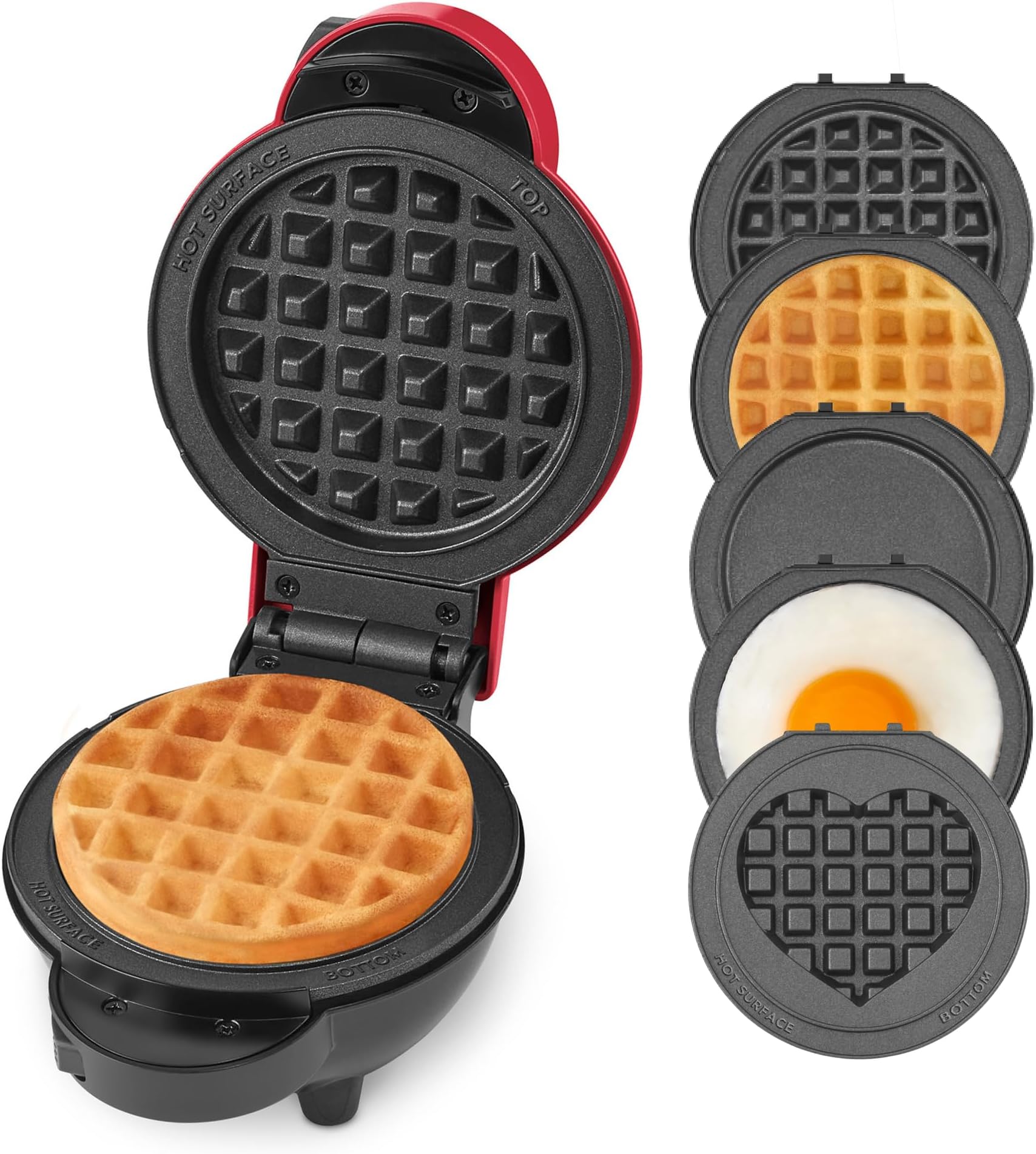 MultiMaker® Mini System - Compact Waffle Maker for Family Breakfasts - Removable Griddle Plates & nonstick surface - 5 Plates - Red