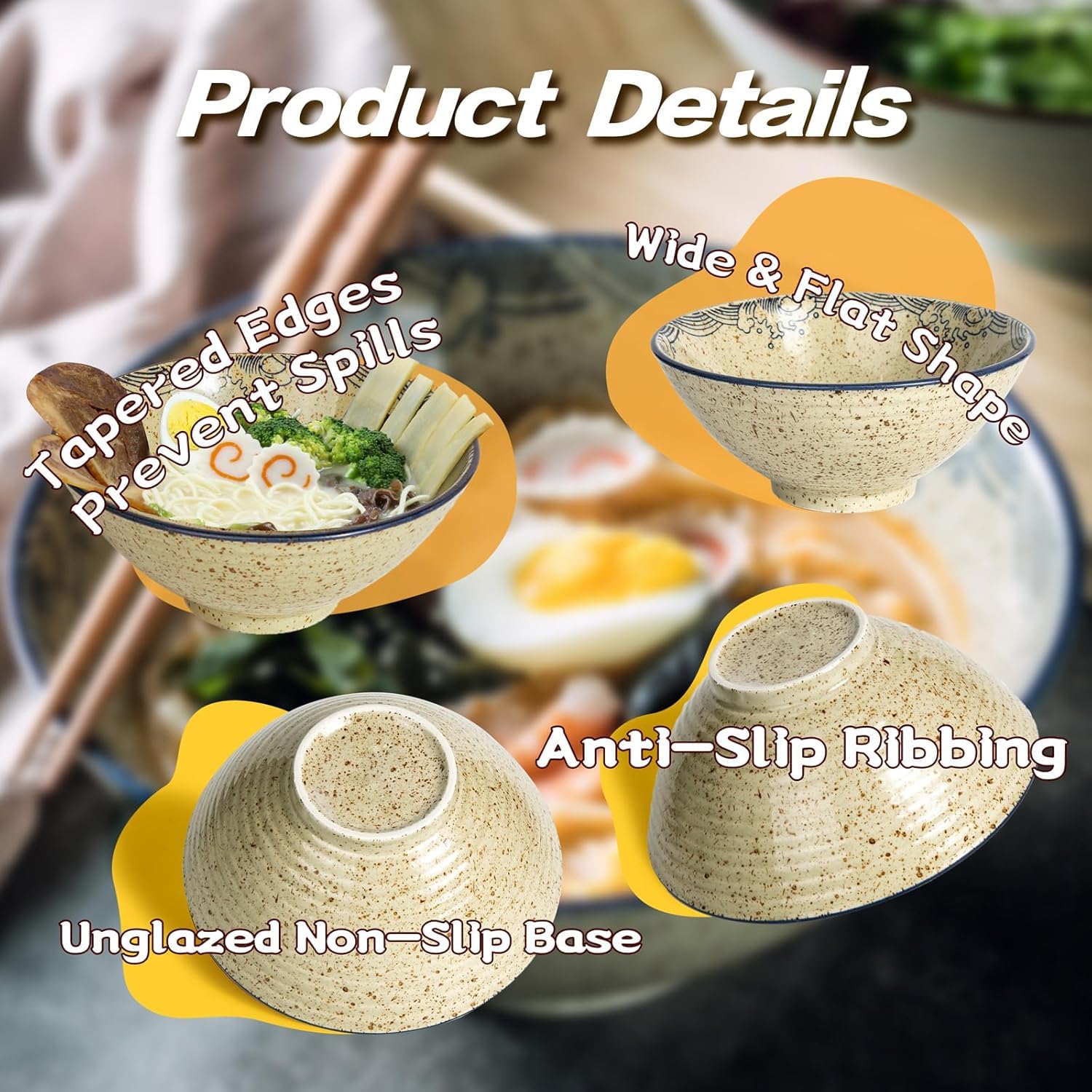 Salatschüssel aus Porzellan, Ramen-Schüssel-Set, Keramik-Nudelschüssel mit Löffeln, 1200-ml-Suppenschüsseln, japanische Ramen-Schüsseln, für Salat, Pho, Pasta, Udon, Fisch