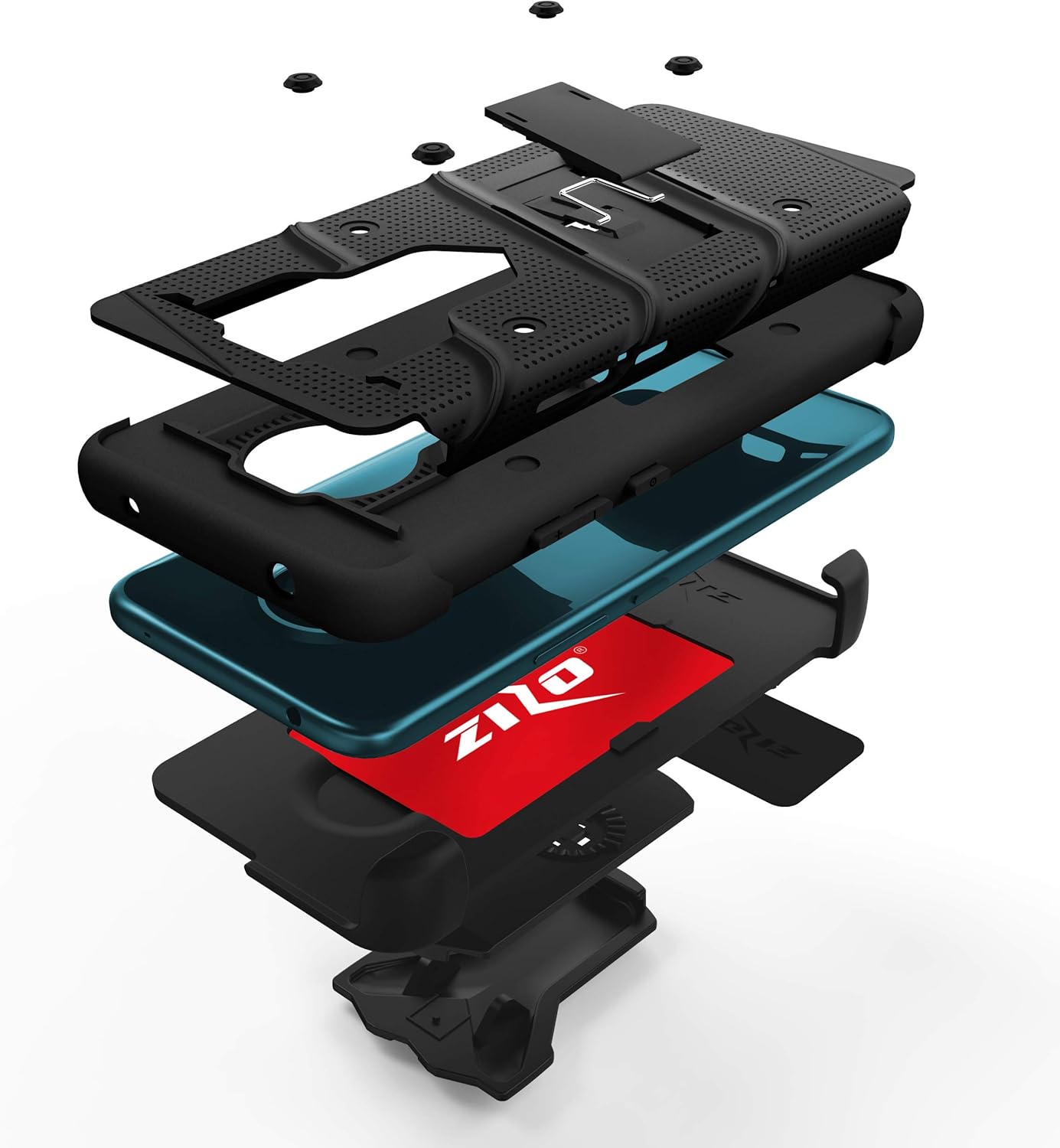 ZIZO Bolt Series for Nokia C5 Endi Case with Screen Protector Kickstand Holster Lanyard - Black & Black