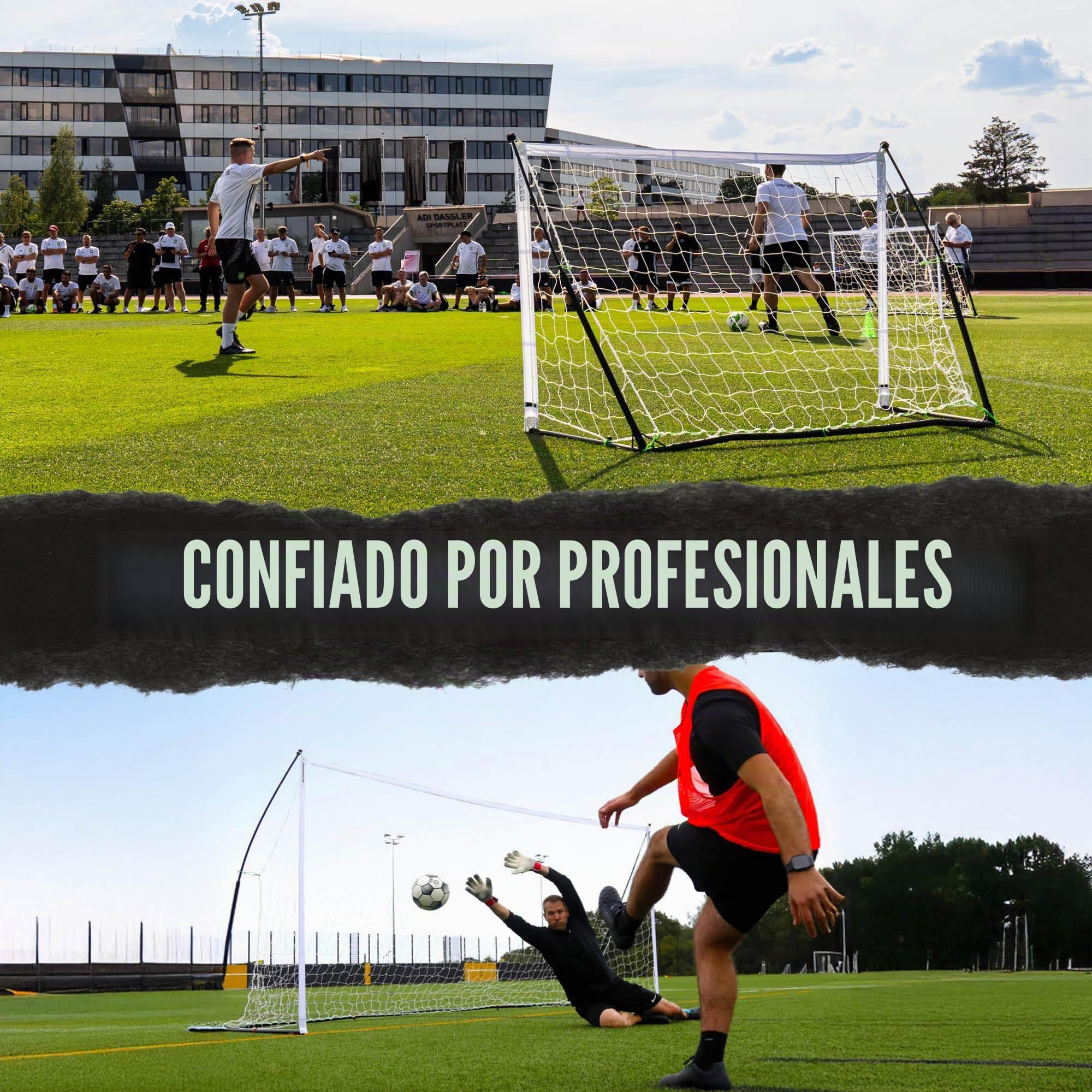 QuickPlay KICKSTER Portería de fútbol portátil – Porterías de fútbol Flexi-Post originales desde 2007 – Porterías de fútbol de jardín de instalación rápida con redes, bolsa de transporte y anclajes