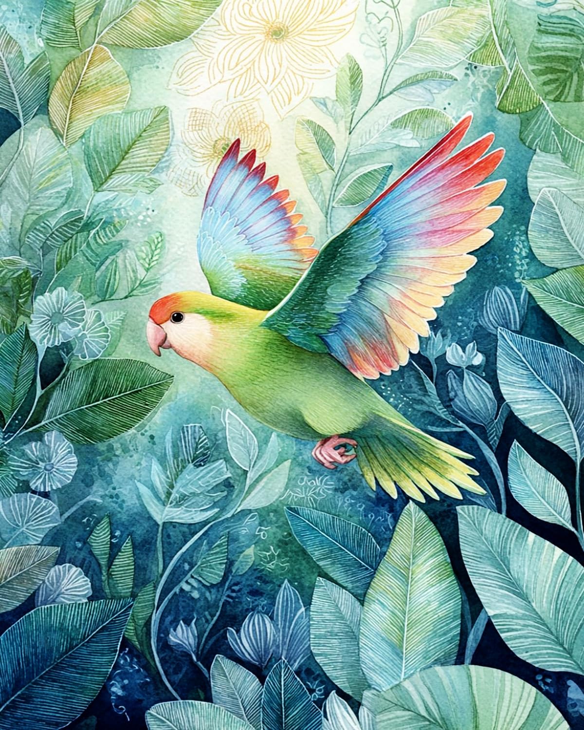 Liubaishi Multicolour Paint By Numbers For Adults, Parrot In Tropical Foliage, 40X50 Cm Acrylic Canvas Painting Kit