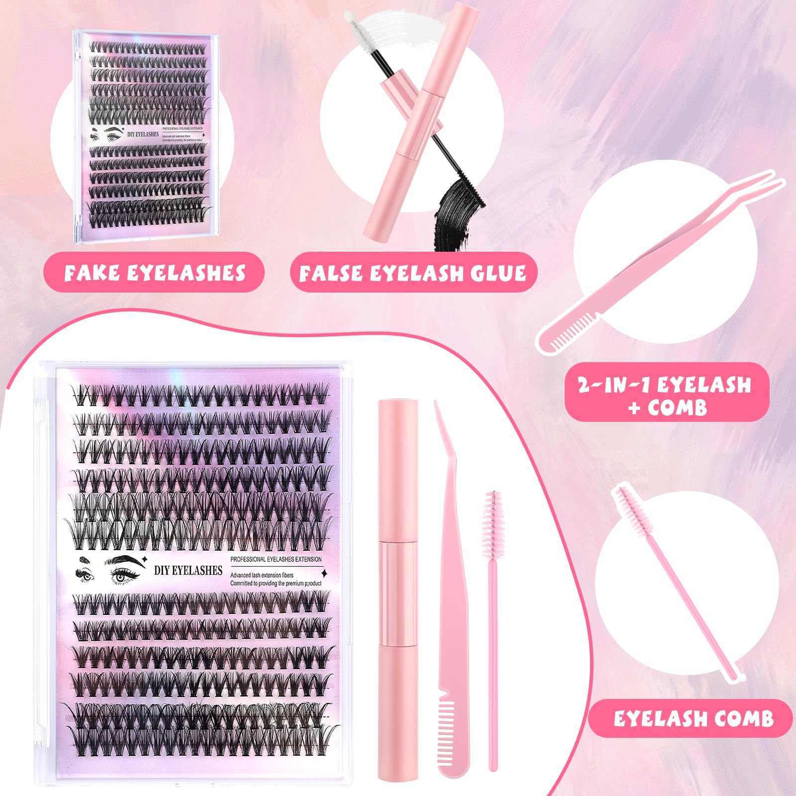 YUXIANLB Wimpernverlängerungsset 240-teiliges Cluster Wimpern Einzelset 10–16 mm Cluster Lashes mit Wimpernkleber Pinzette und Wimpernkämmen für den Selbstgebrauch (30D & 40D Mix Kit)