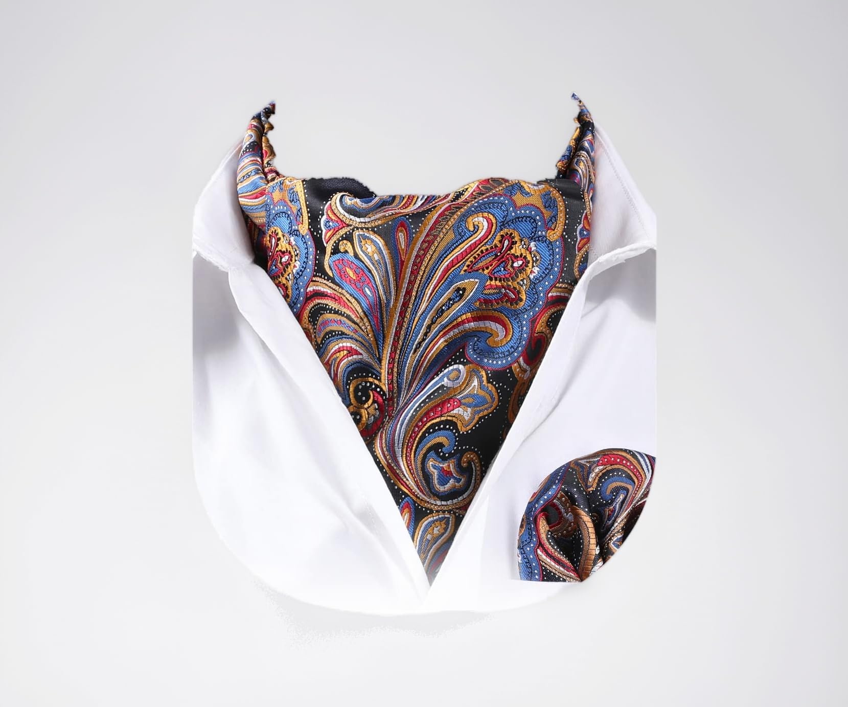 HISDERN Cravat for Men Paisley Floral Cravats Handkerchief Jacquard Wedding Ascot Tie & Pocket Square Set
