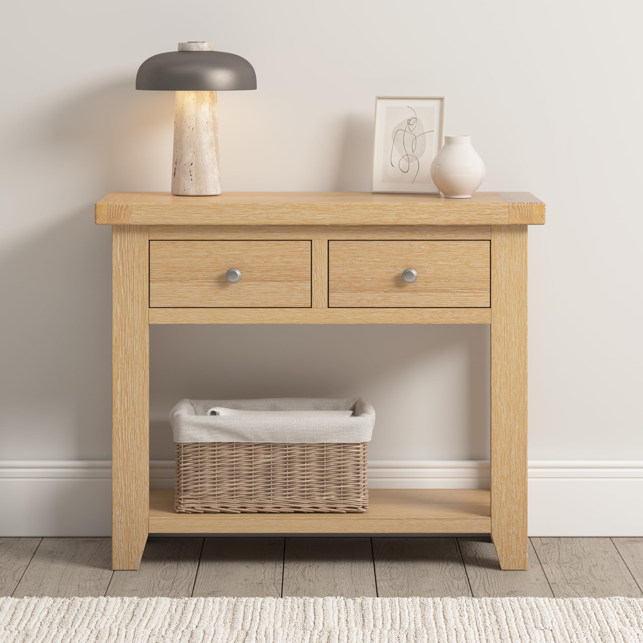 B&Q -  Windsor 2 Drawer Console Table  Natural Oak  Fully Assembled Solid Wood