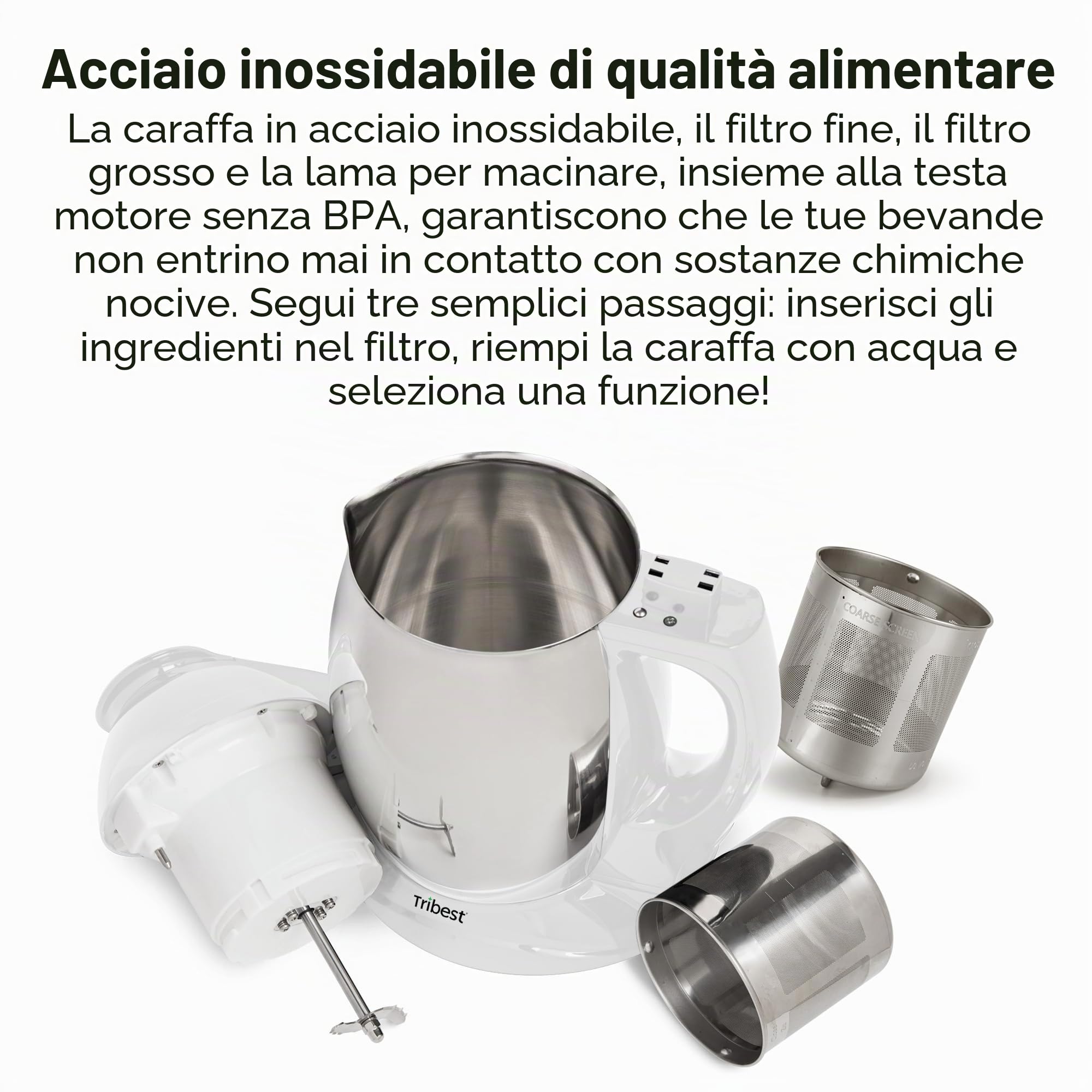 Tribest Soyabella SB-130 Deluxe - Macchina automatica per latte di noci e latte di soia, bianco/acciaio inossidabile