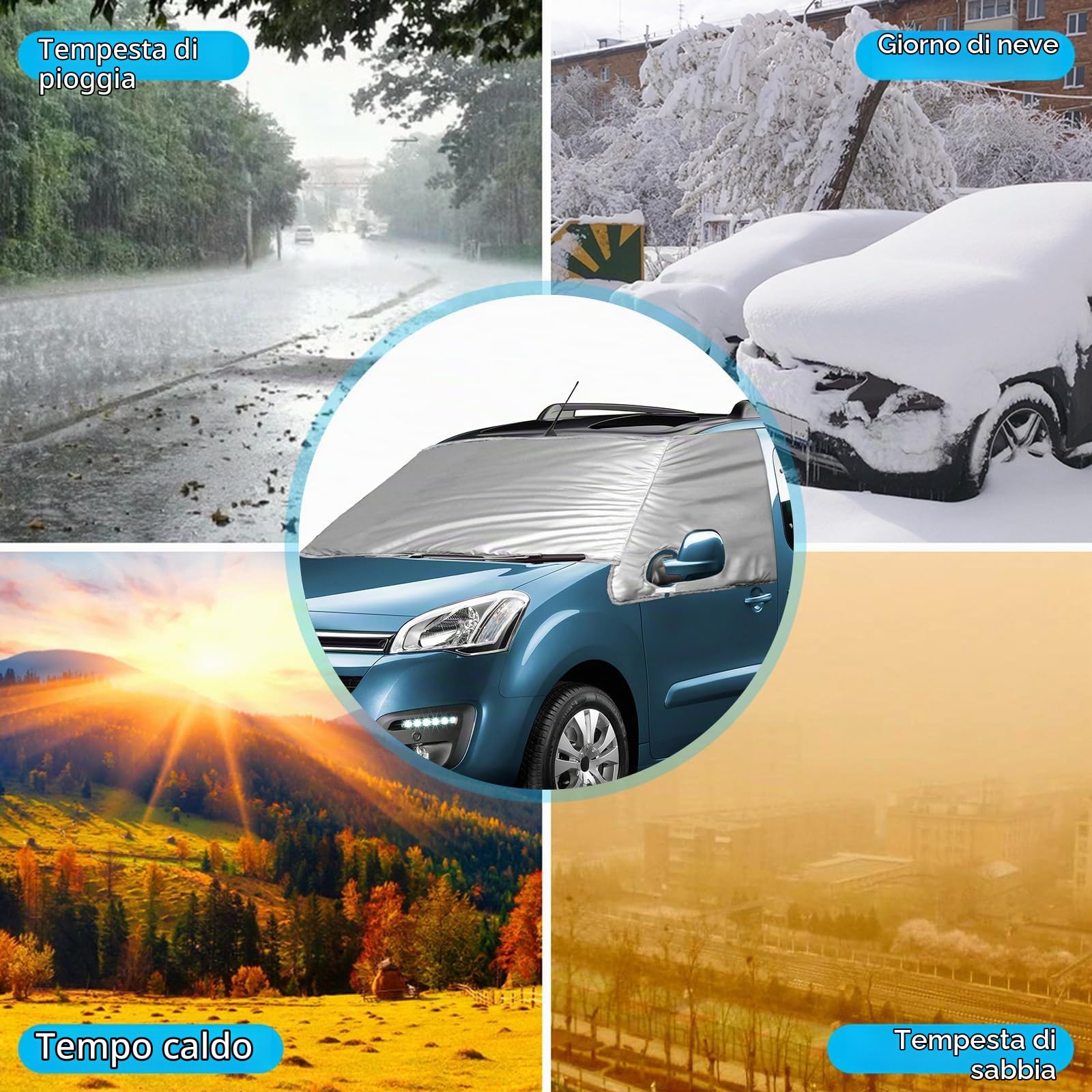 Copertura per Parabrezza Auto compatibile con Citroen Berlingo 2008-2018, Argentato Parasole per Finestrino Anteriore, 100% Oscurante, Blocca i Raggi UV, Resistente Alle Intemperie