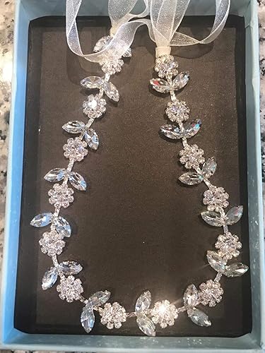 Miniatura 6 de SWEETV Diadema plateada para niña de flores para boda, diadema de cristal para bebé, corona de flores, comunión, accesorios para el cabello para