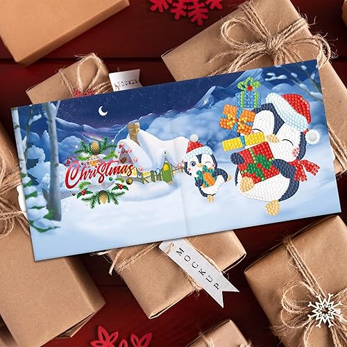 Miniatura 4 de Treat Me Tarjetas de Navidad de arte de diamantes con pintura de diamantes tridimensionales para regalo (paquete de 8)