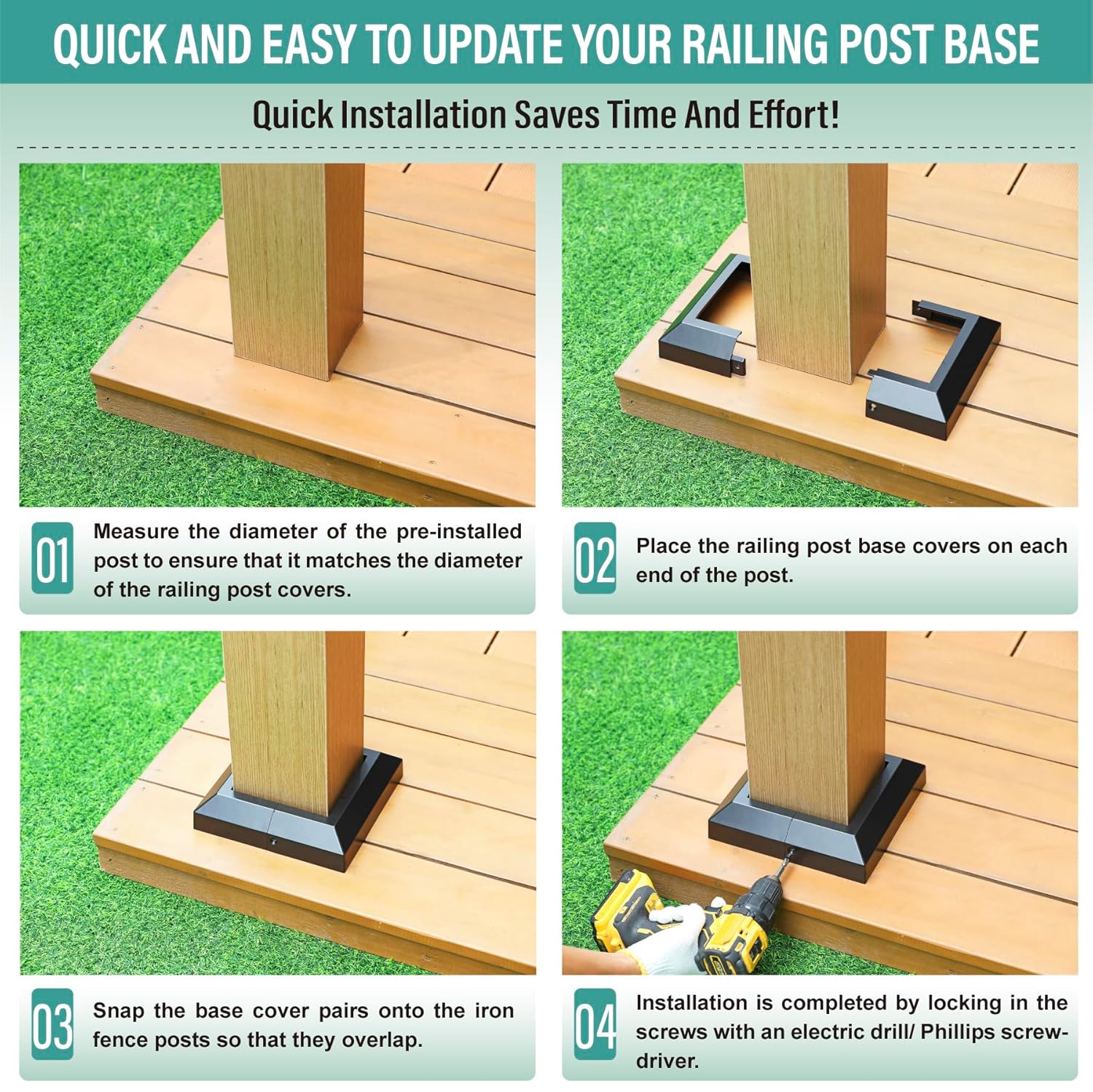 4 Pcs 6" (5.5" Post/8.5" Base) Aluminium Deck Post Base Covers for Gazebo, Trellises, Horse Barns, Deck Posts,6" Post Anchor Base Cover (Black)