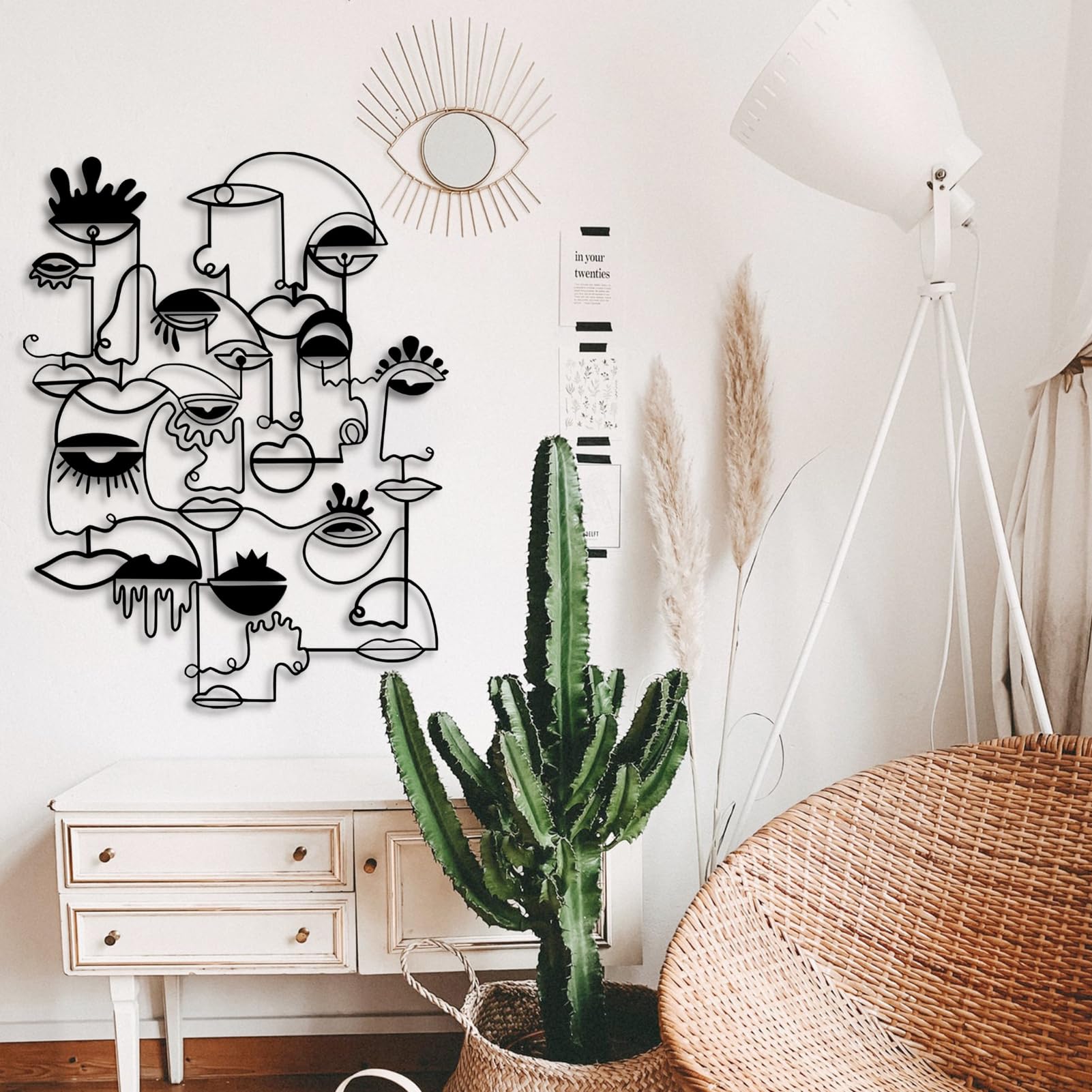 Tableau Abstrait Picasso en métal Noir, décoration Murale Pablo Line en métal, Sculpture Moderne Abstraite Picasso pour Salon, Couloir et escaliers (doré, 70 cm L x 54 cm l)