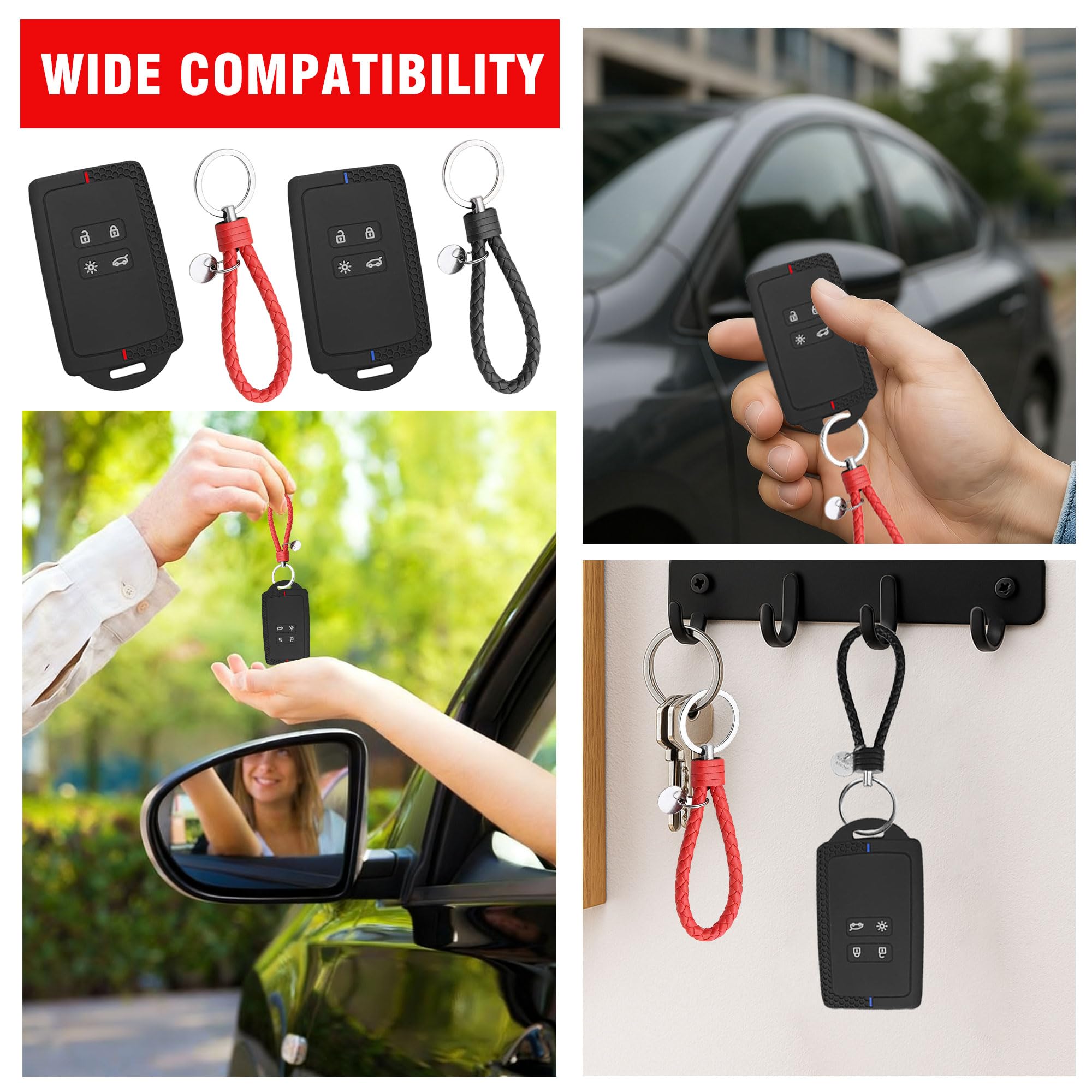 2PCS Car Key Cover for Renault and Dacia 4 Button Key Fob Holder for Renault, Clio, Megane, Kadjar, Captur, Soft TPU Car Key Card Protection Case with Keychain (Blue Line/Red Line) - 5