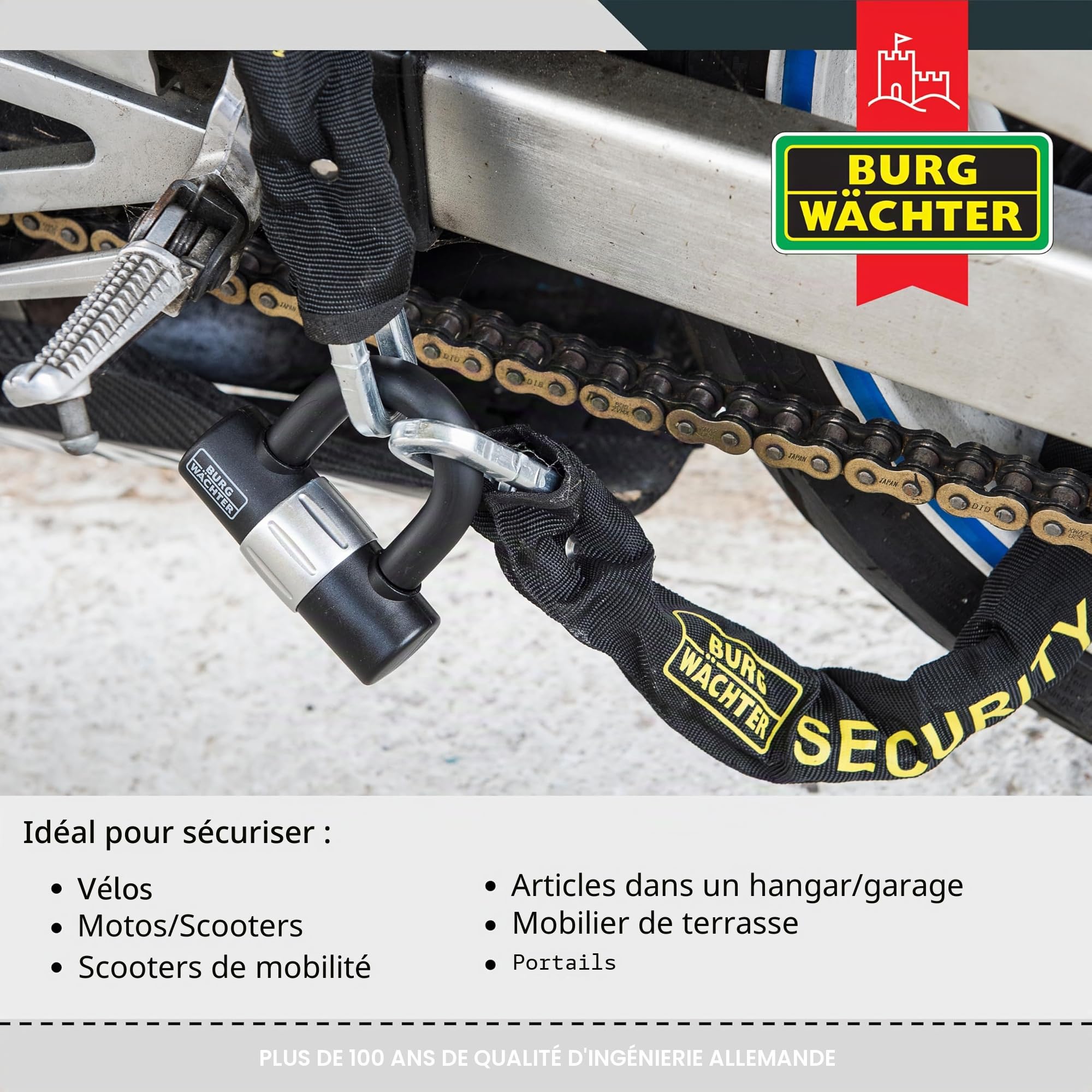 Burg-Wachter Kit chaîne et cadenas pour vélo - 1,5 m - Noir