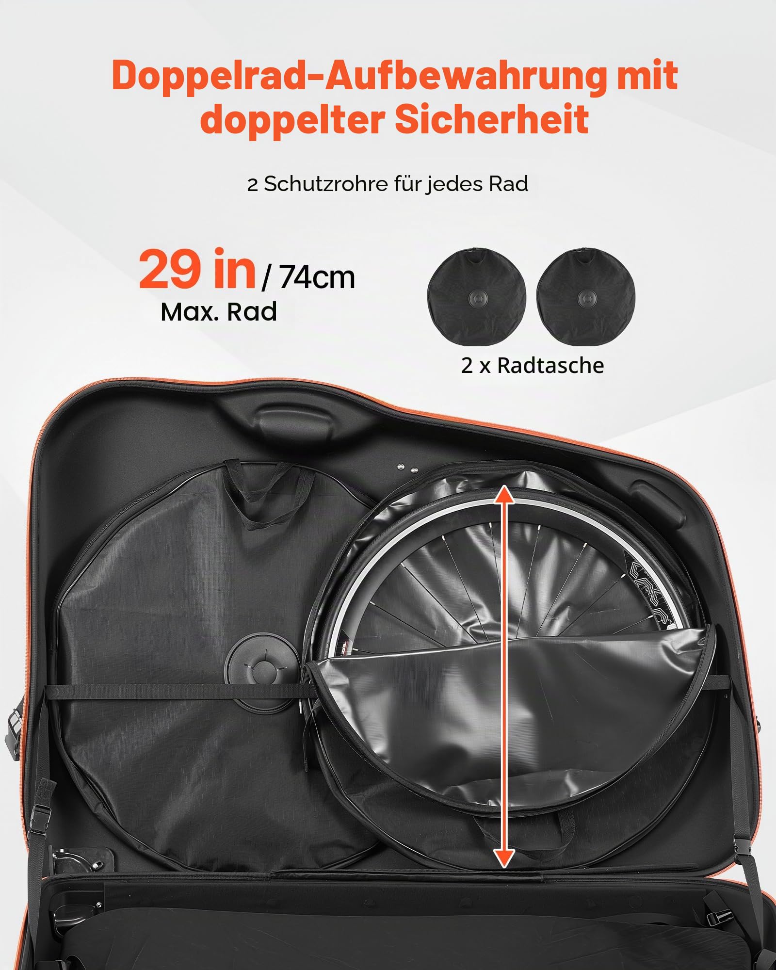 VEVOR Fahrrad Transporttasche Fahrradtasche für 700C Rennräder mit Eva-Hartschale, Schnellverschluss Doppelreißverschluss TSA-Schloss & Rollen, Hartschalenkoffer für Flüge Zugfahrten Autoreisen