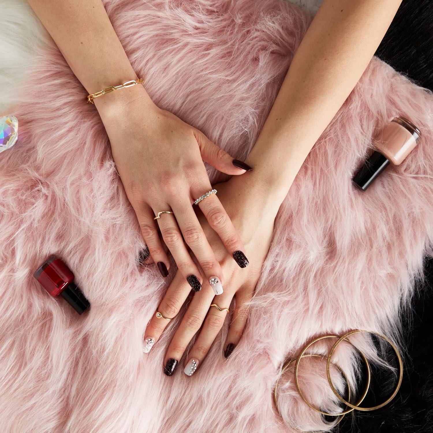 Brownmonkey 2PCS White Faux Dolls Jewelleries Displaying Background Product Photo Background & Luxury Photo Props, Great for Nail Art, Sheepskin Cushion Fluffy Area Rug (Pink 2 PCS, 16X16)-image-32