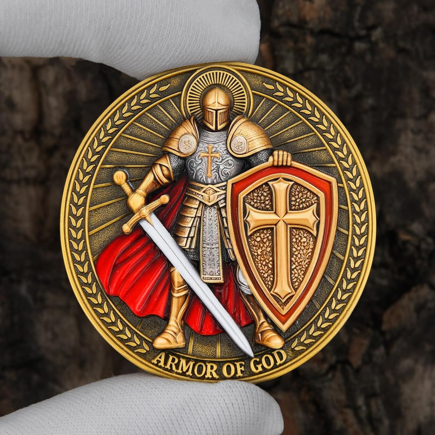 5Pcs Armor of God Christian Challenge Coin – Double-Sided Zinc Alloy Collectible with Antique Finish, Multicolor, Featuring Ephesians 6:11