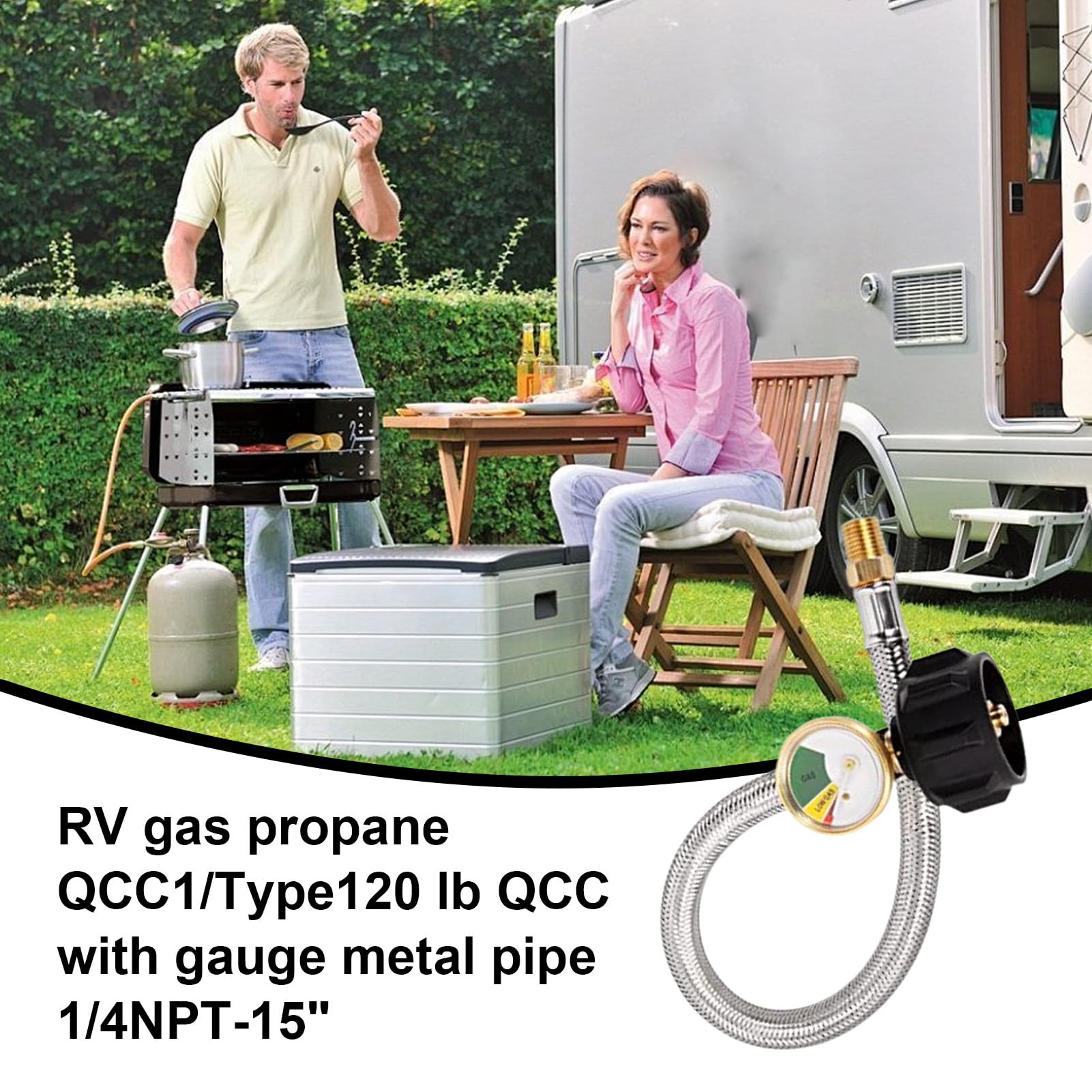 Tuyau à Gaz pour Caravane | Tuyau À Gaz De Remplacement Pour Camping-Car Avec Manomètre | Accessoires Étanches Affichage 38 cm pour Week-End Voyage Camping