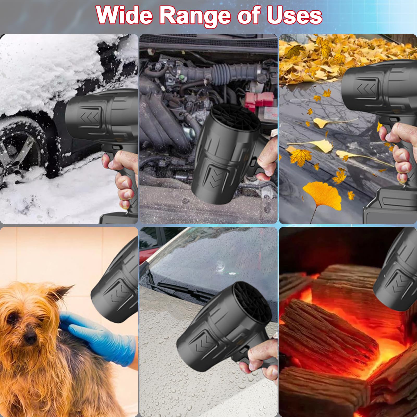 Soplador de Aire para Coche, Soplador de Aire Comprimido con 2 Baterías & Cargador, Turbo Ajustable Soplador, Plumero Portátil de Aire Comprimido para Limpieza del Hogar,Exteriores,Polvo,Hojas,Nieve