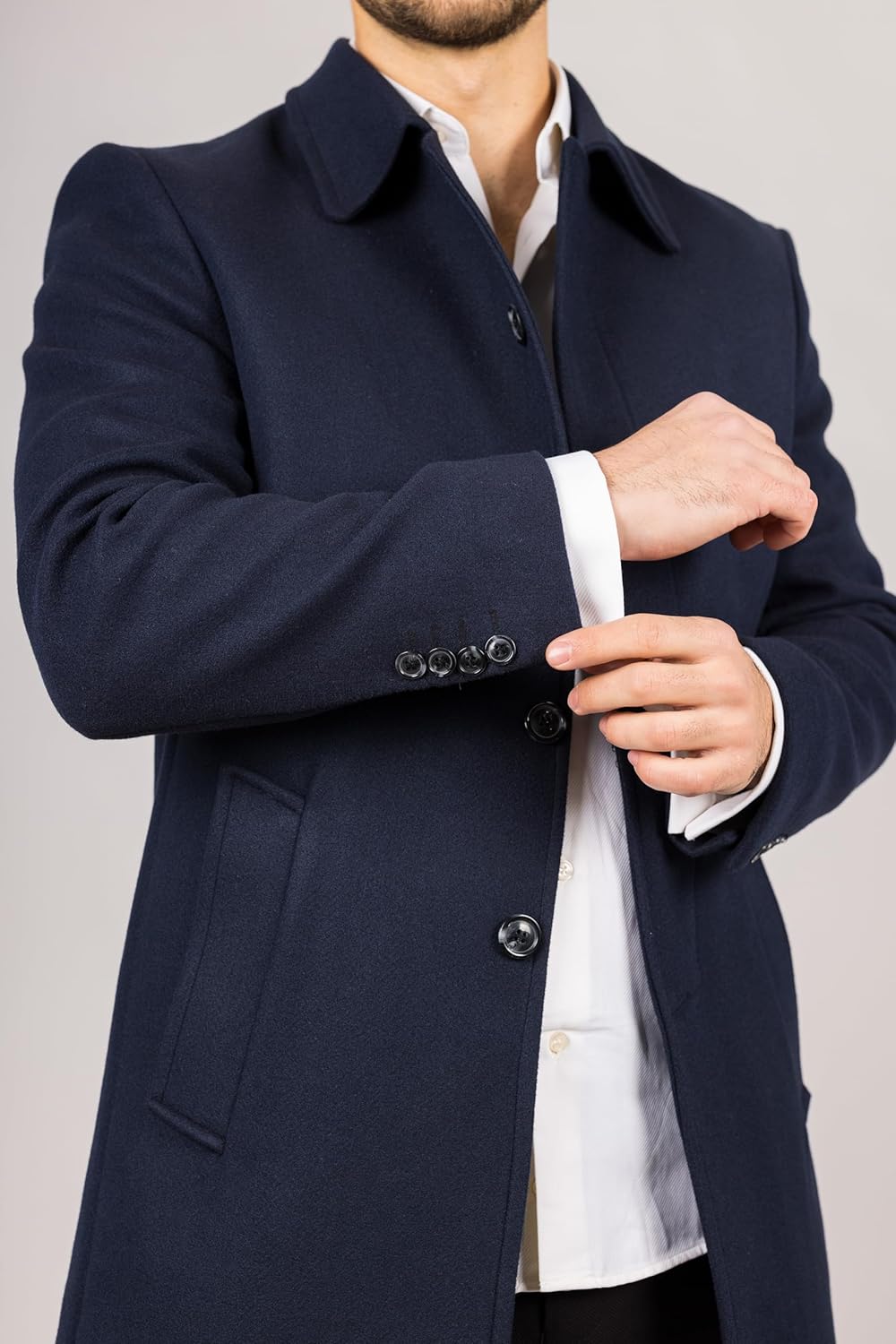 Infinity Leather Men's Wool Blend Overcoat Classic Collar Winter Jacket Trench Coat