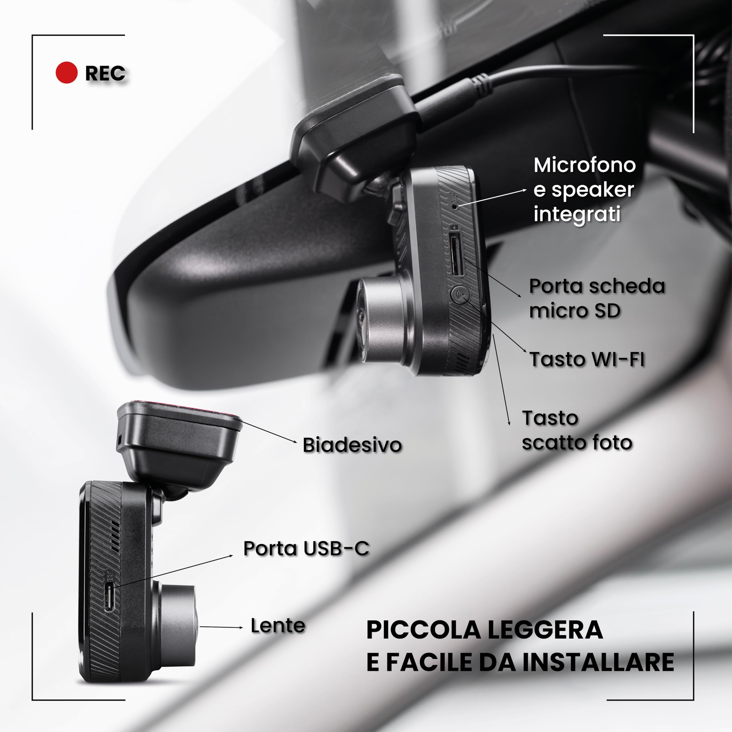 Midland - Dash Cam Auto Street Guardian Mini, Dashcam con Localizzatore GPS Integrato, Videocamera con Sensore G per Rilevamento Urti - Accessori Auto, Telecamera Wi-Fi per Accesso Video da Smartphone