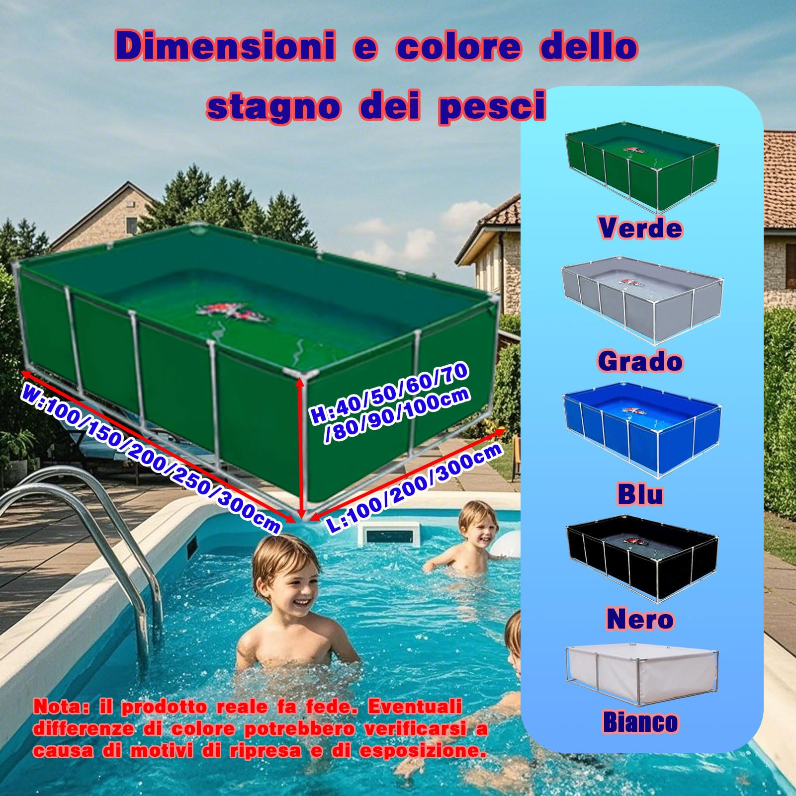 Laghetto Temporaneo in PVC per Pesci, Piscina Fuori Terra con Telaio di Acciaio, Serbatoio per Koi e Pesci Rossi, Facile Installazione