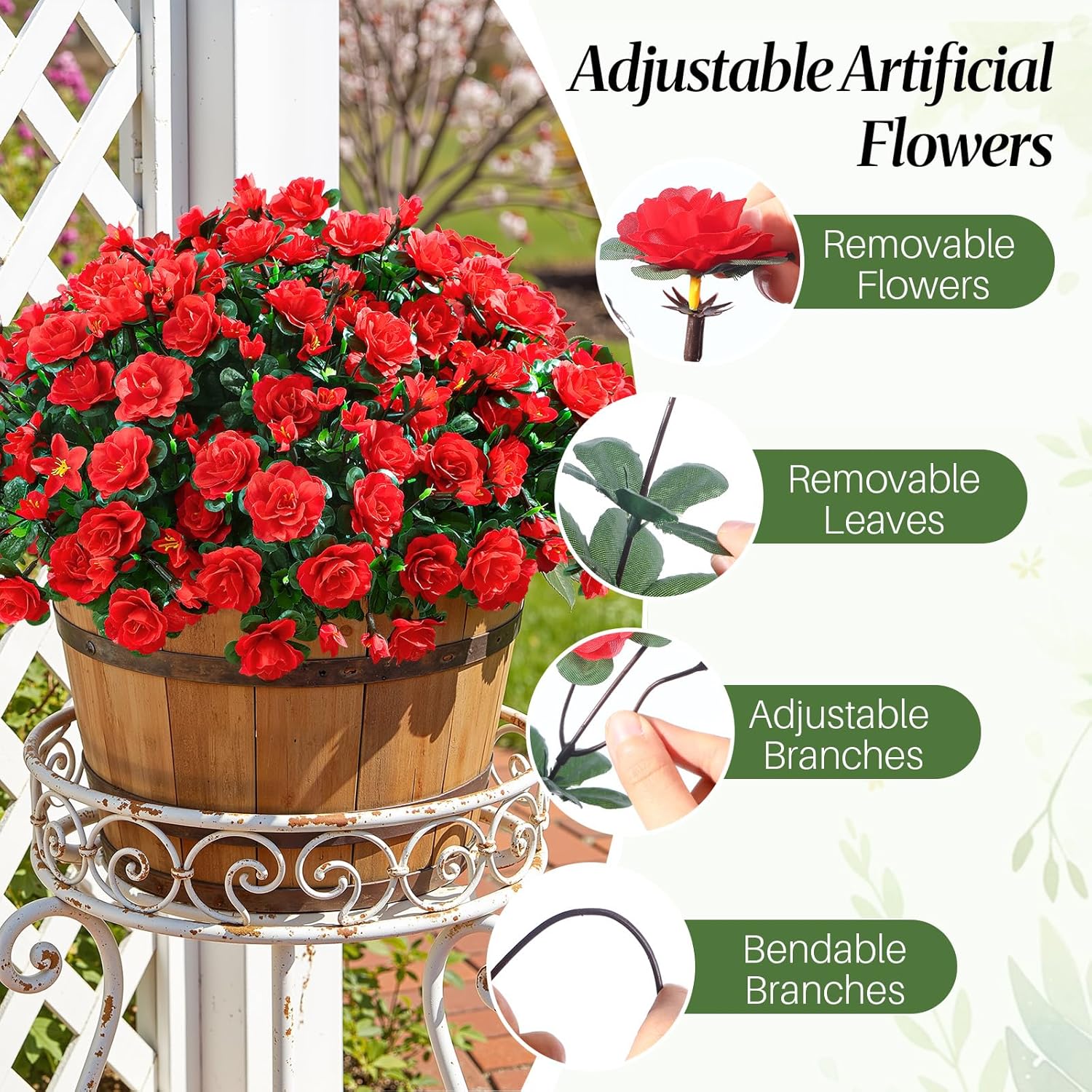 Alupssuc 12 Large Bundles Artificial Flowers for Outdoors Spring Decoration, UV Resistant Faux Flowers Silk Camellia Realistic Fake Flowers for Yard Patio Planter Porch Balcony Garden, Red