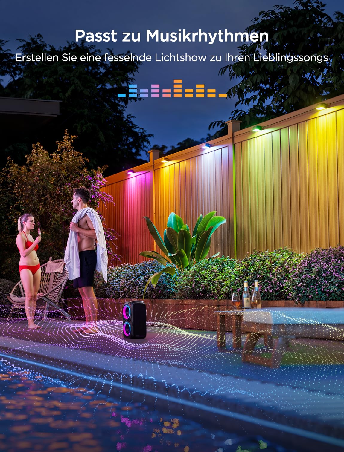 Govee Wandleuchte Aussen, RGBWIC, 180lm mit 4000K Smartes Weißlicht, Musik-Sync und über 60 Szenenmodi, IP65 wasserdicht für Garten, Zaun, funktioniert mit Alexa und Matter, Google Assistant, 6er-Pack