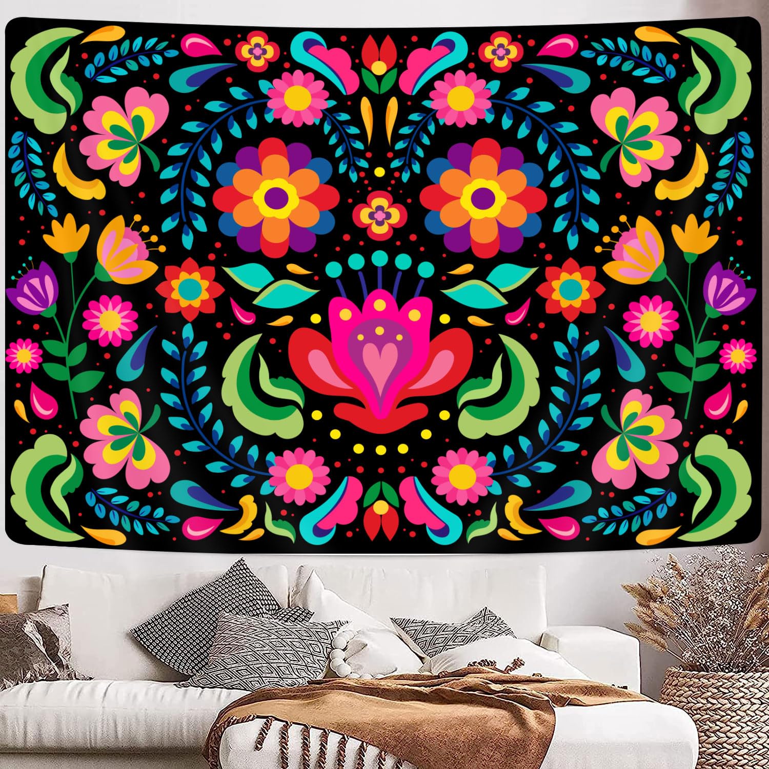 Amazon.com: GOAOK Mexican Tapestry, Colorful Mexico Floral