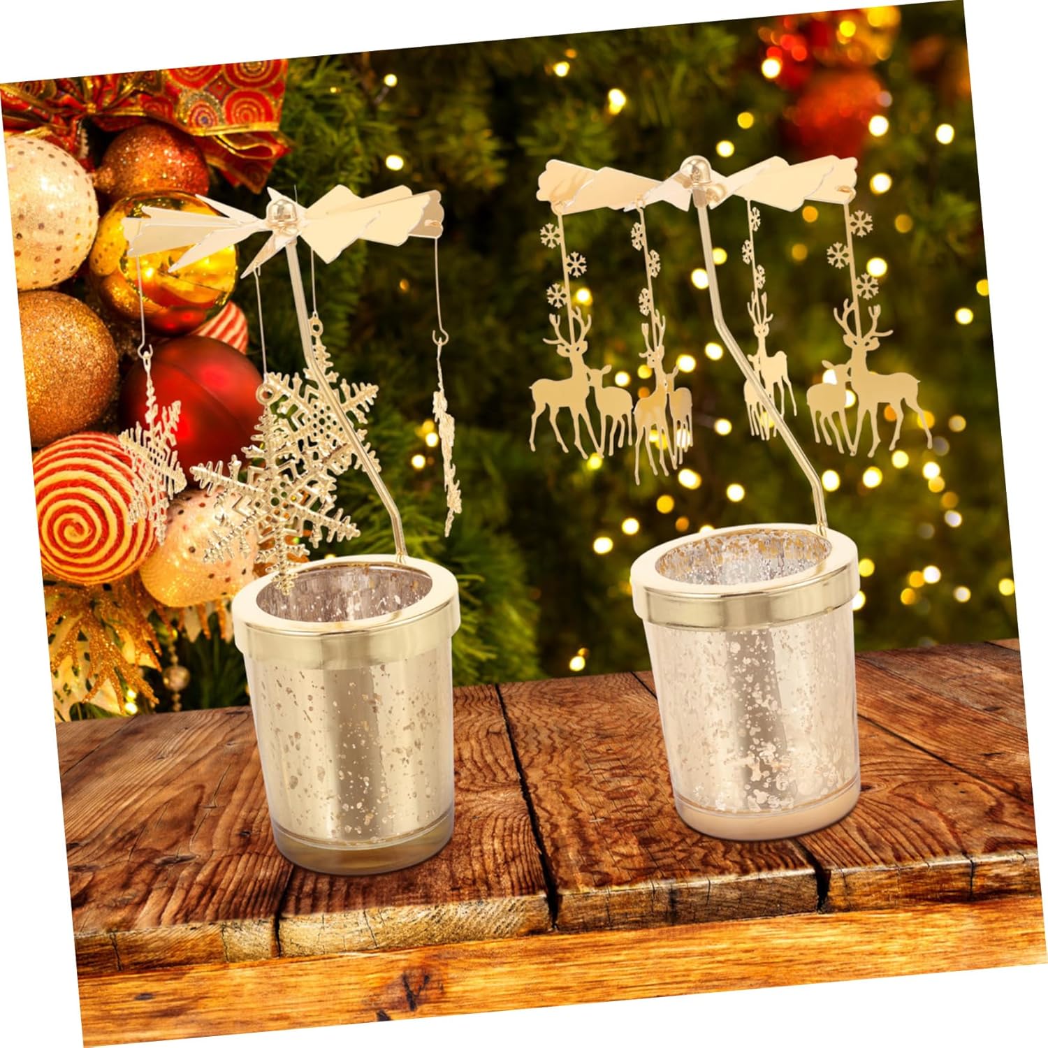 Didiseaon 2pcs Christmas Candlestick Holder Metal Rotating Candle Holder Snowflake for Home Restaurant and Wedding Table Decor