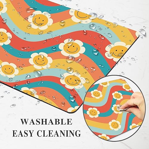 Miniatura 3 de Alfombrilla de mouse rectangular con cara sonriente, diseño de margaritas, diseño de flores de margarita, alfombrilla de mouse rectangular para