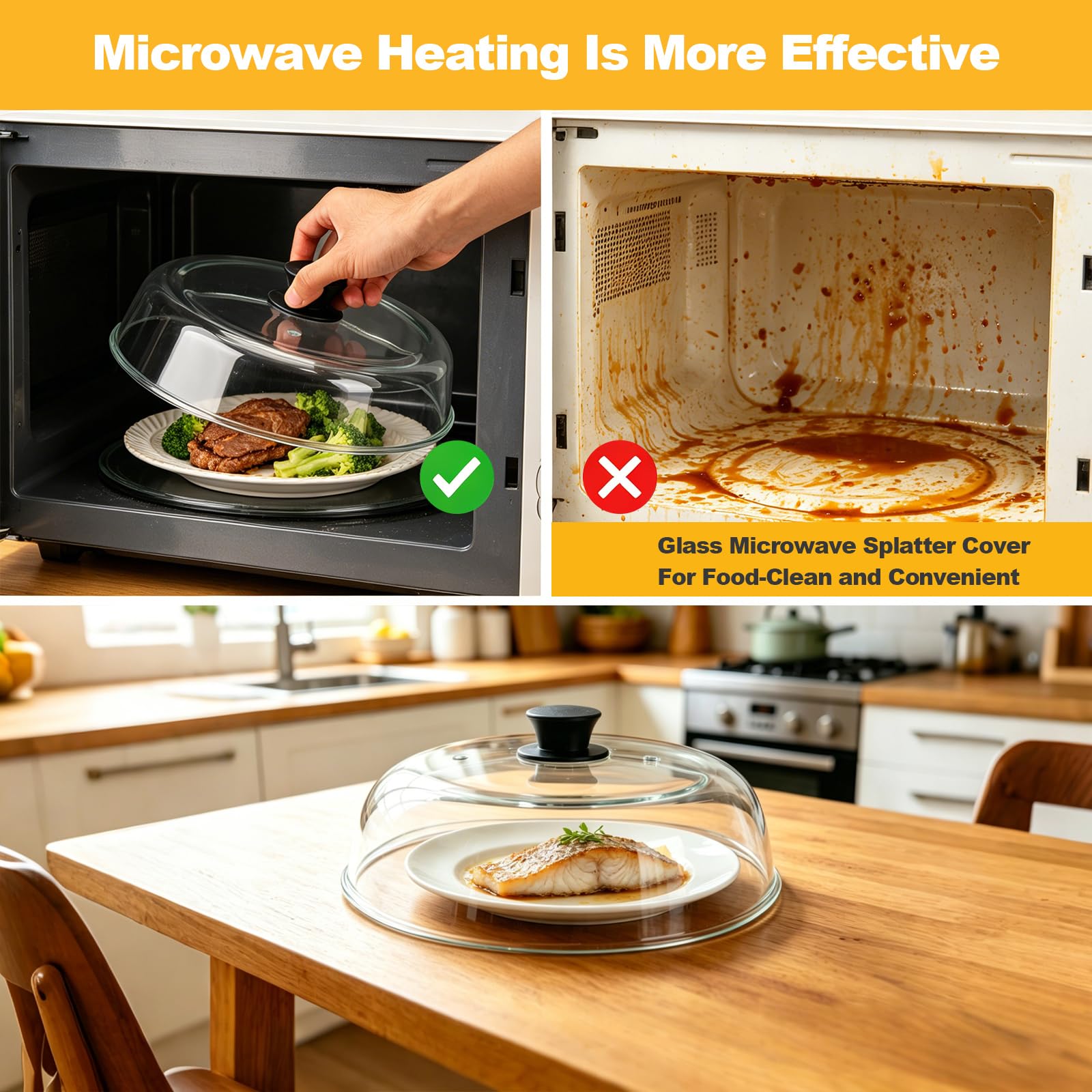 BigKing 10 pulgadas Tapa Microondas Cristal, Ideal para Cocinas y Oficinas | Vidrio de Borosilicato, Transparente, Resistente al Calor, Antisalpicaduras, Libre BPA, Lavavajillas