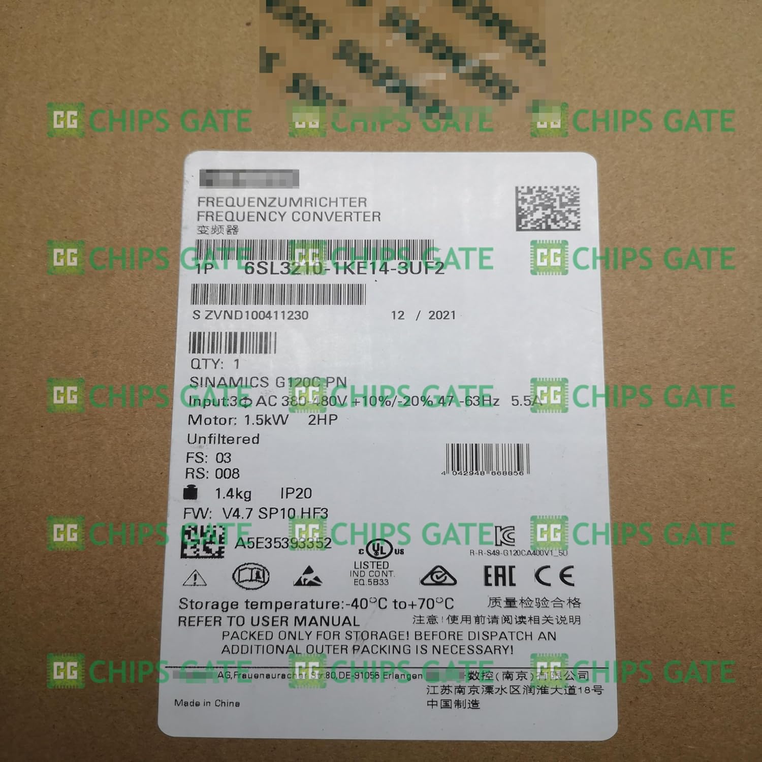 6SL3210-1KE14-3UF1 Frequency Inverter 1Pcs 6SL32101KE143UF1 | New, Securely Packaged with Protective Cushioning